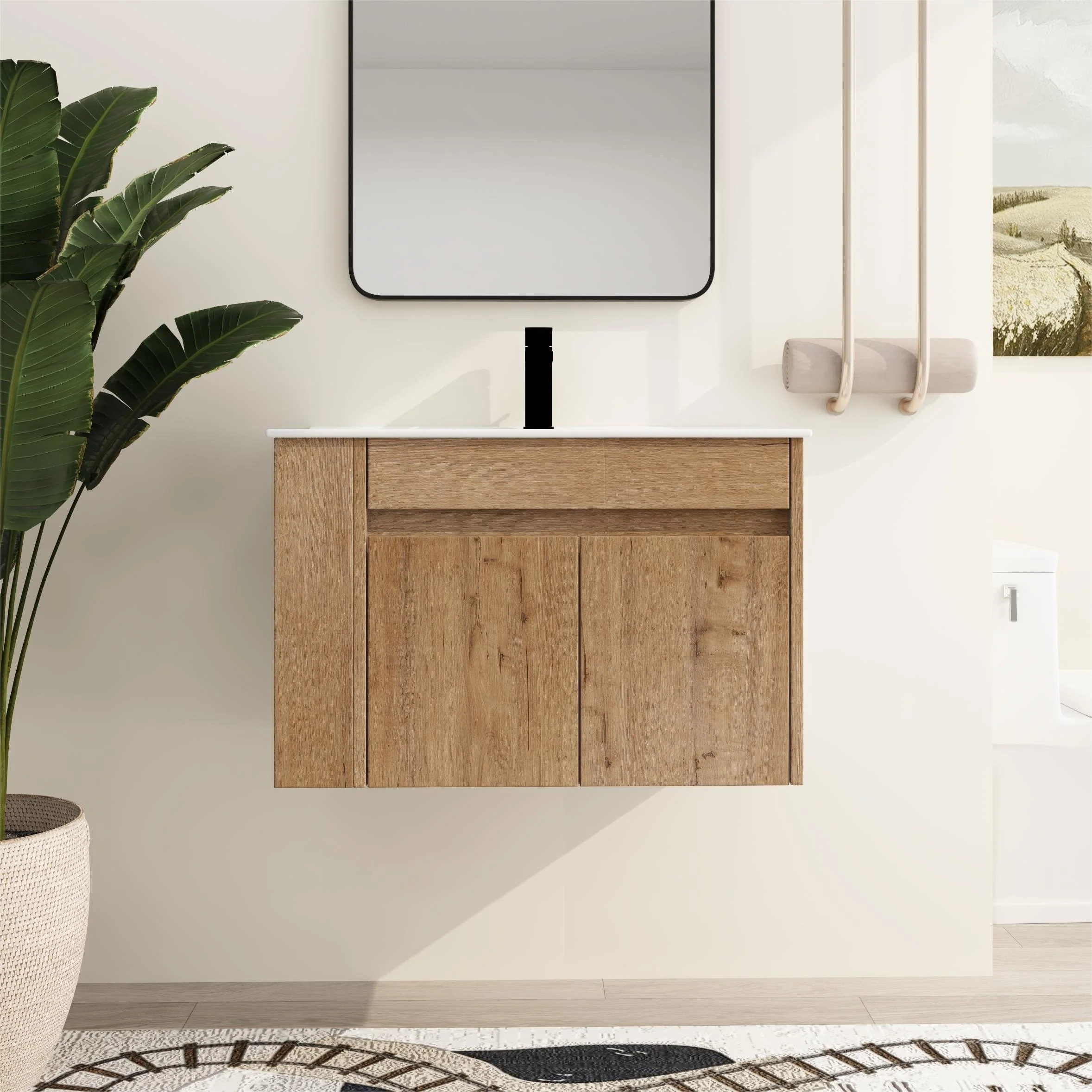 Beingnext 30 Inch Bathroom Vanity with Sink, Single Sink Floating Bathroom Vanity with Soft Close Door and Shelf