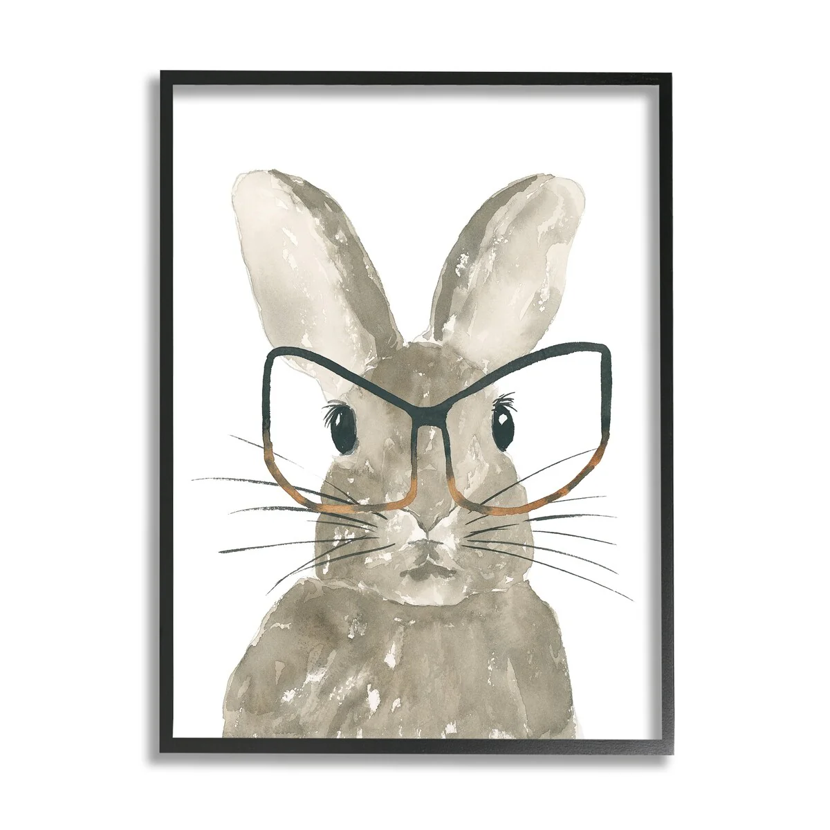 Stupell Baby Bunny with Large Glasses Children's Woodland Animal Framed Wall Art - White