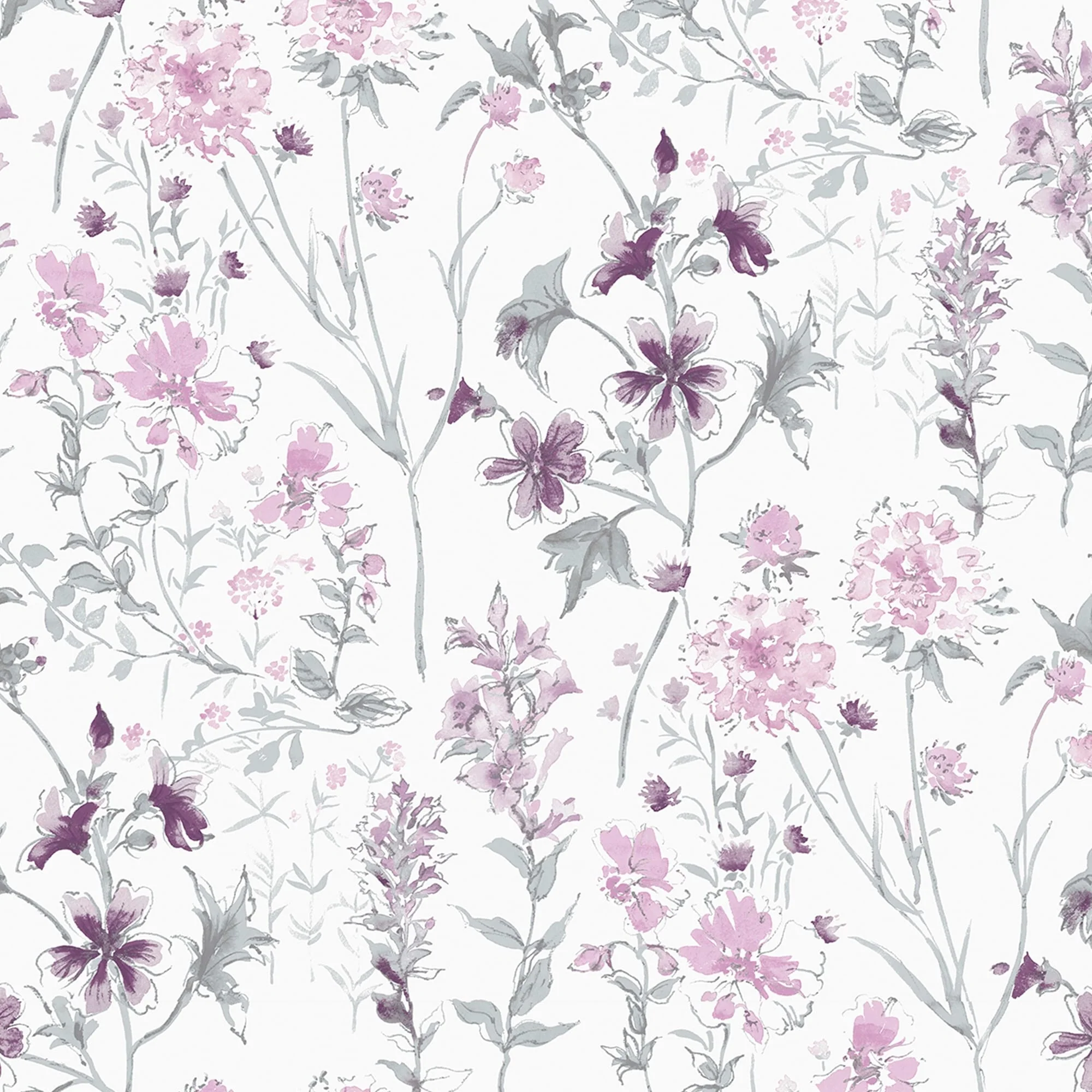Laura Ashley Wild Meadow Pale Iris Wallpaper - N/A