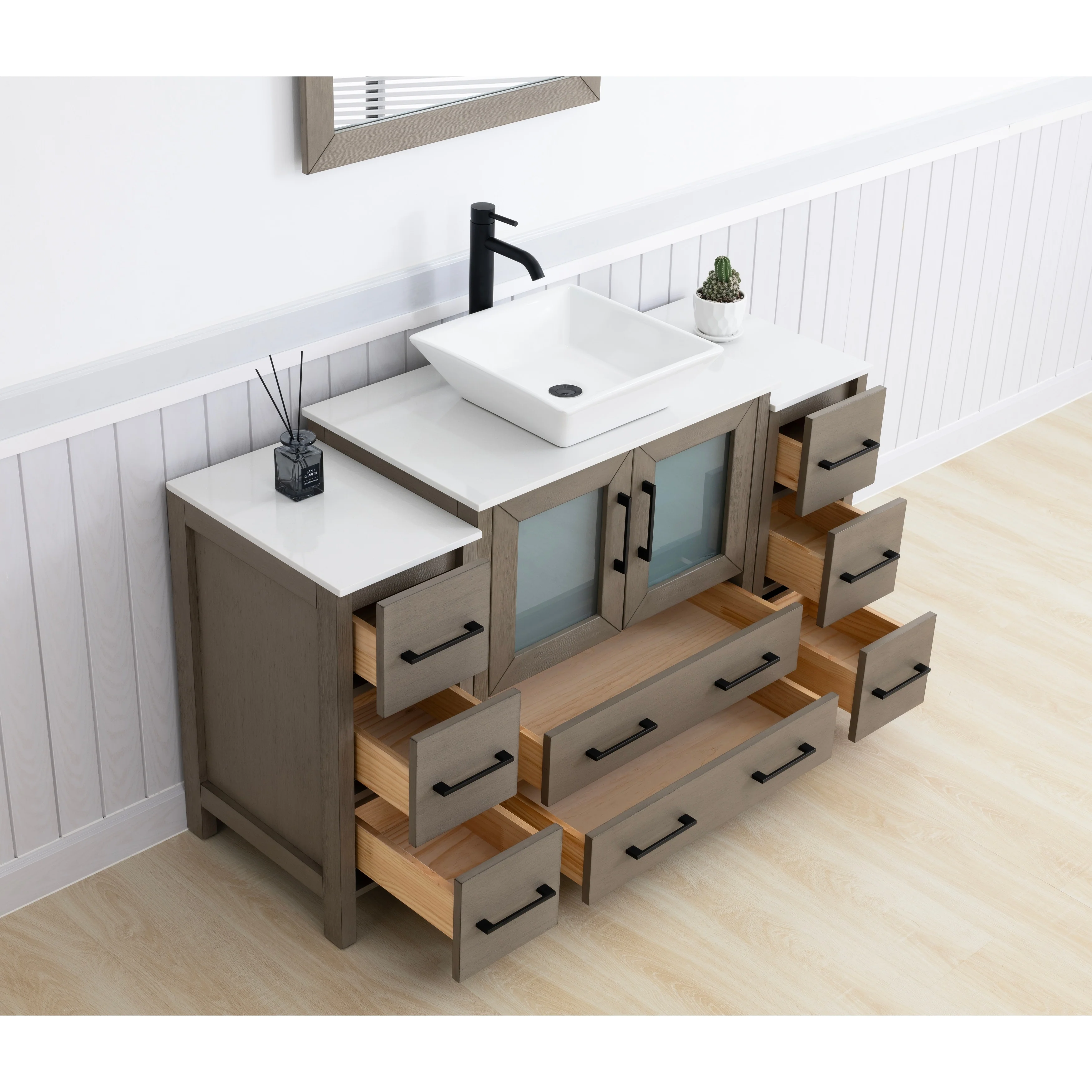 Vanity Art 54-inch Single Sink Bathroom Vanity Set with Engineered Marble Top and Free Mirror - 54 x 18.5 x 36 Inches