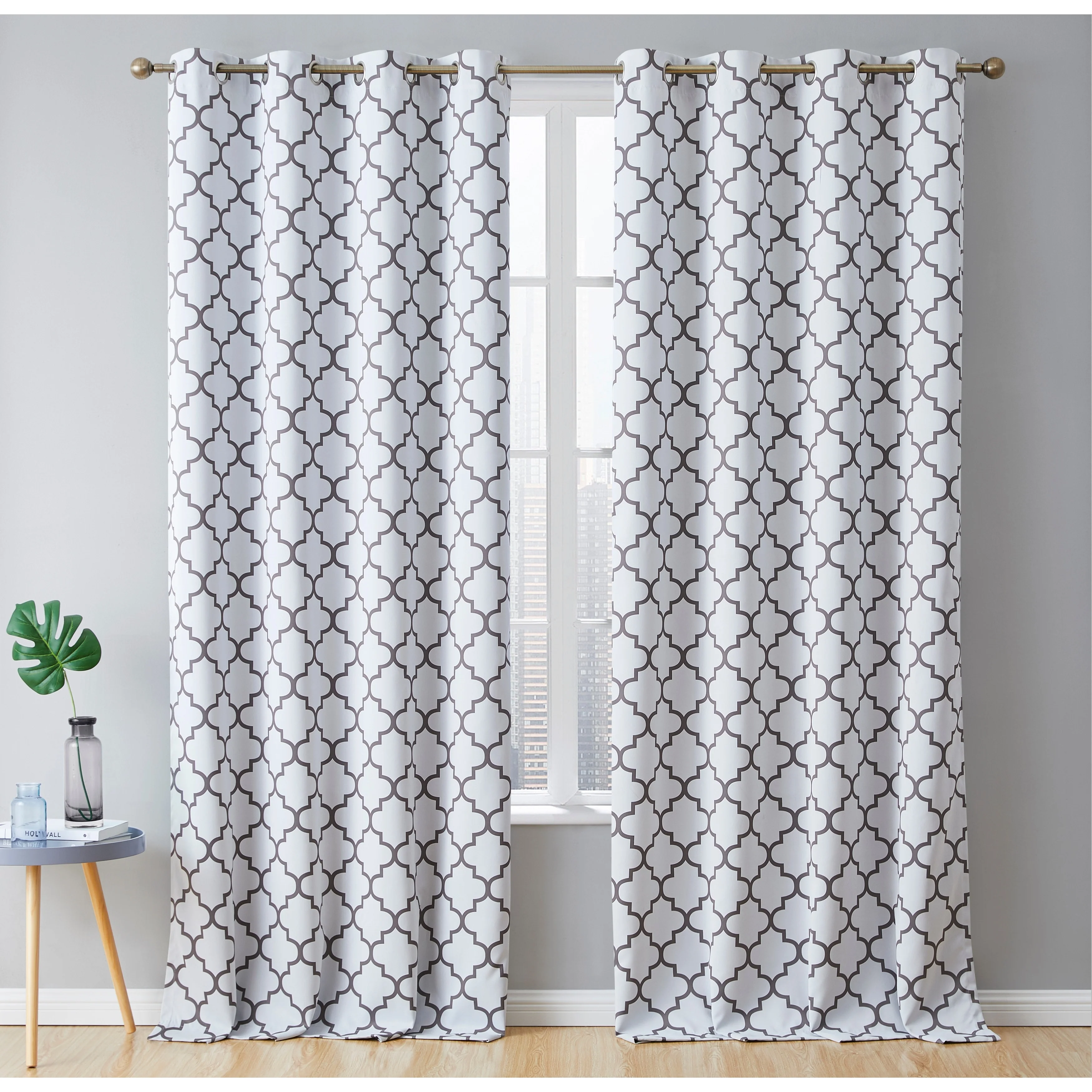 HLC.me Lattice Geometric Blackout Thermal Privacy Room Darkening Grommet Window Drapes Curtain Panels - Set of 2