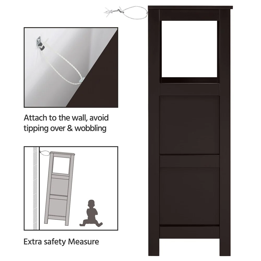 Yaheetech 3 Tiers Floor Bath Cabinet, 2 Hideaway Drawers 1 Shelf