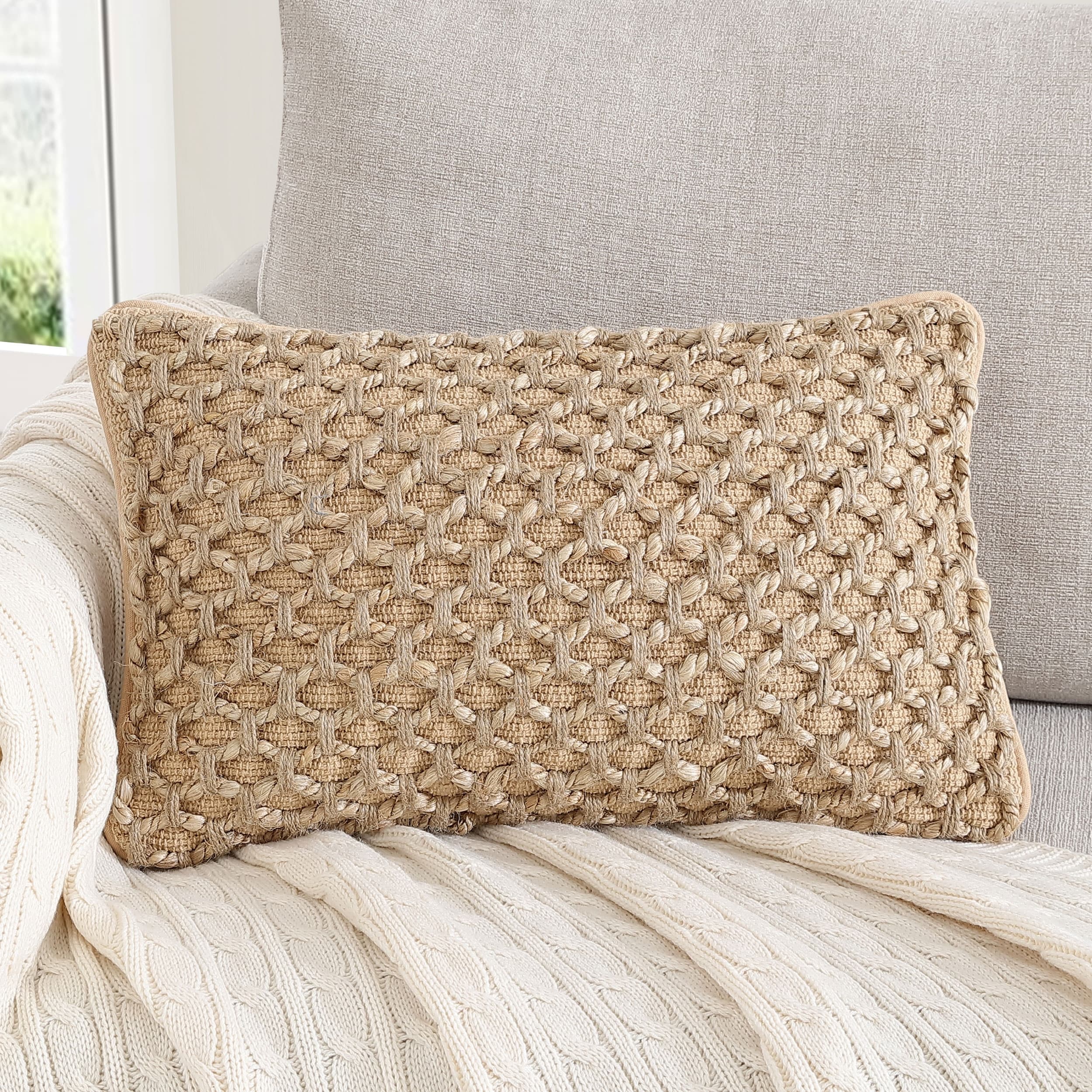 Boho Living Jada Braided Cotton/Jute Throw Pillow Covers