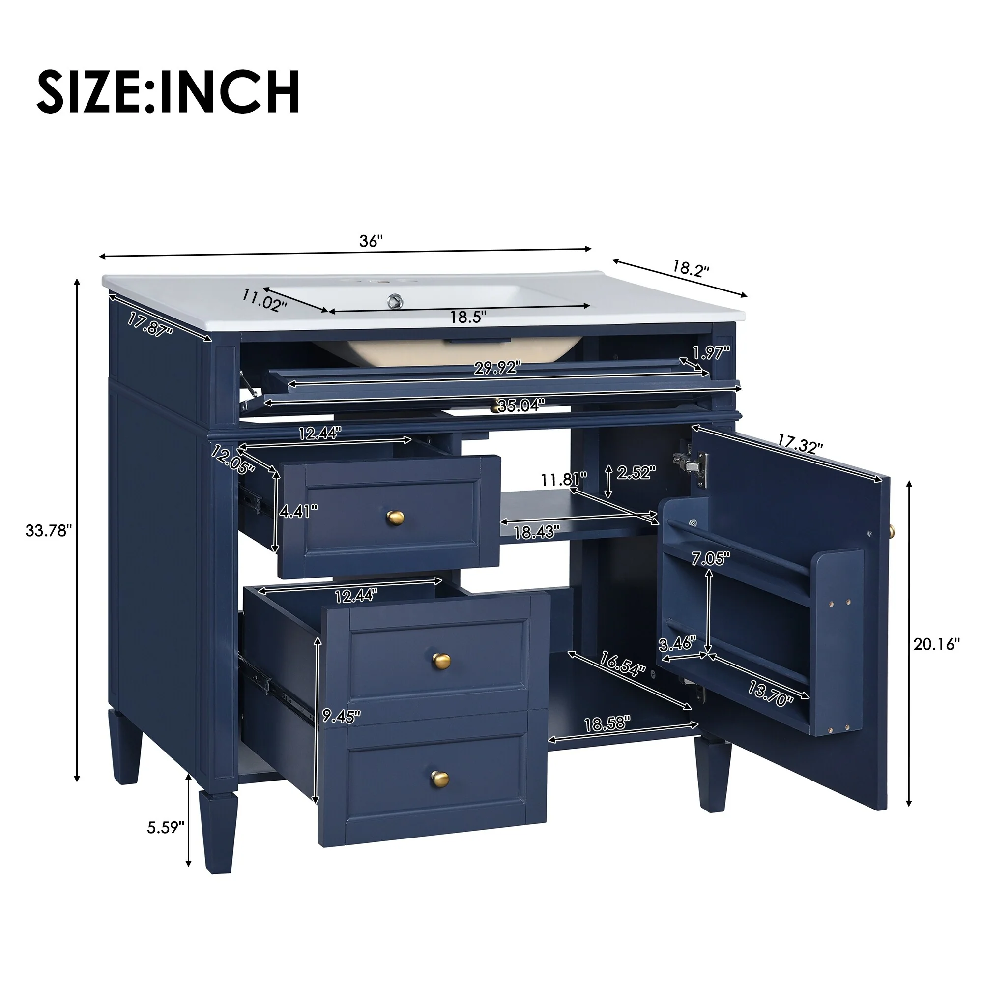 Bathroom Vanity with Single Sink, Bathroom Vanities with 2 Drawers, Bathroom Storage Cabinet with 1 Tip-Out Drawer and 1 Door