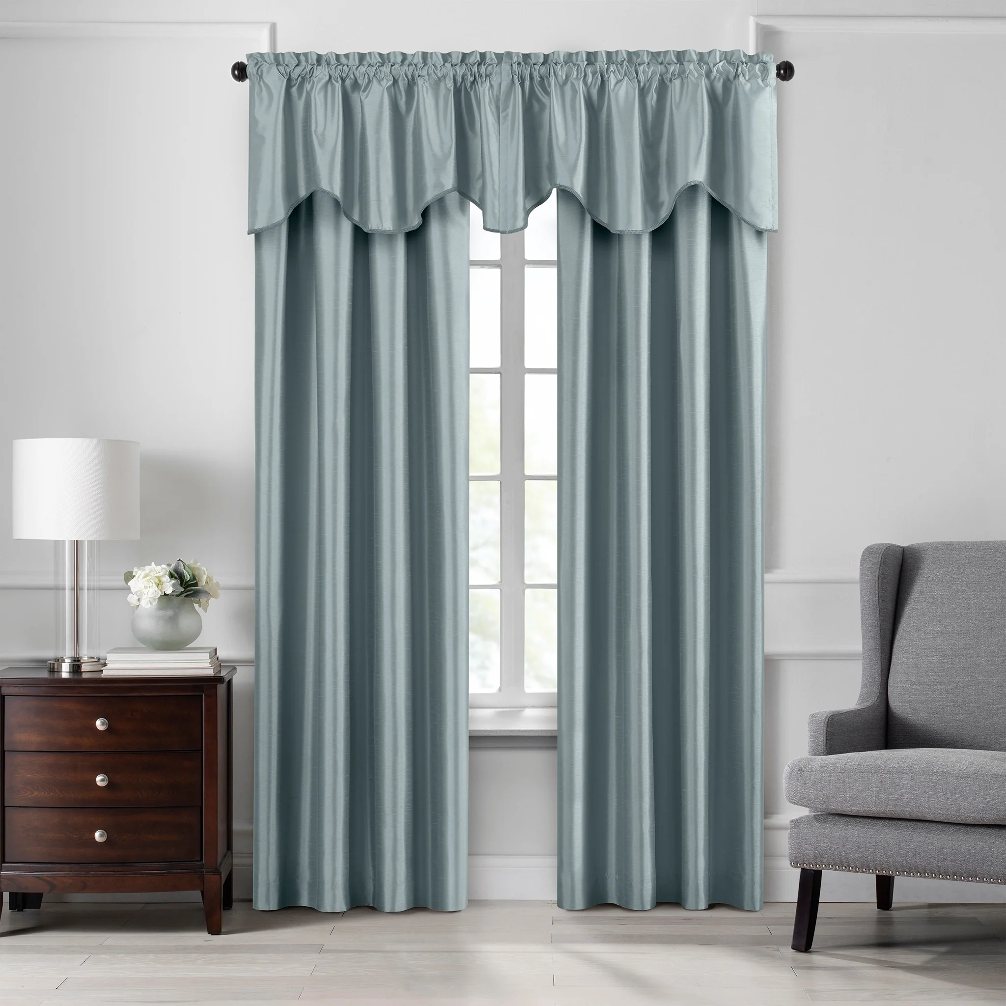Gracewood Hollow Foster Faux Silk Scalloped Window Valance - 50