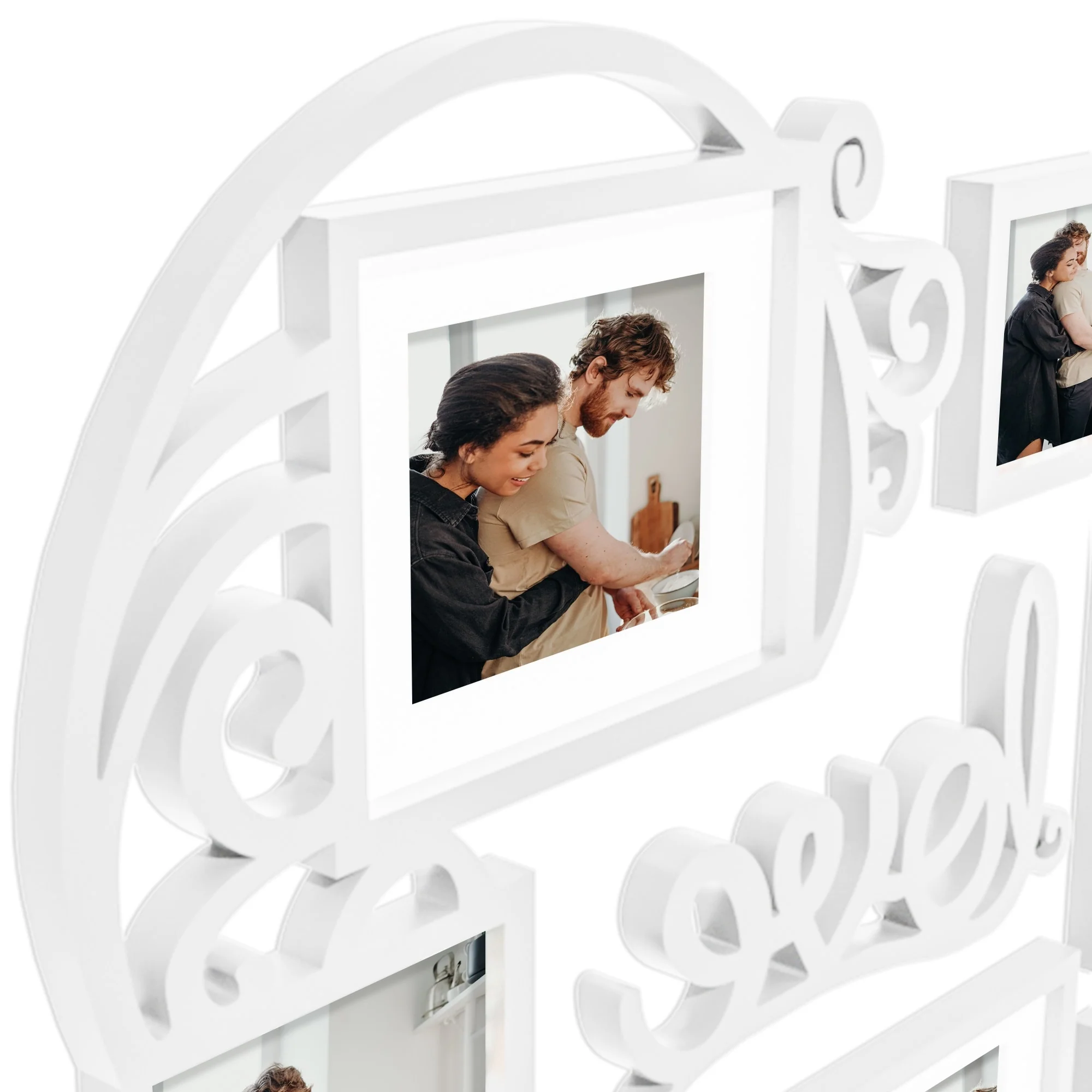 Heart Shaped Family Photo Frame Collage Display Three 4x6 Photos White