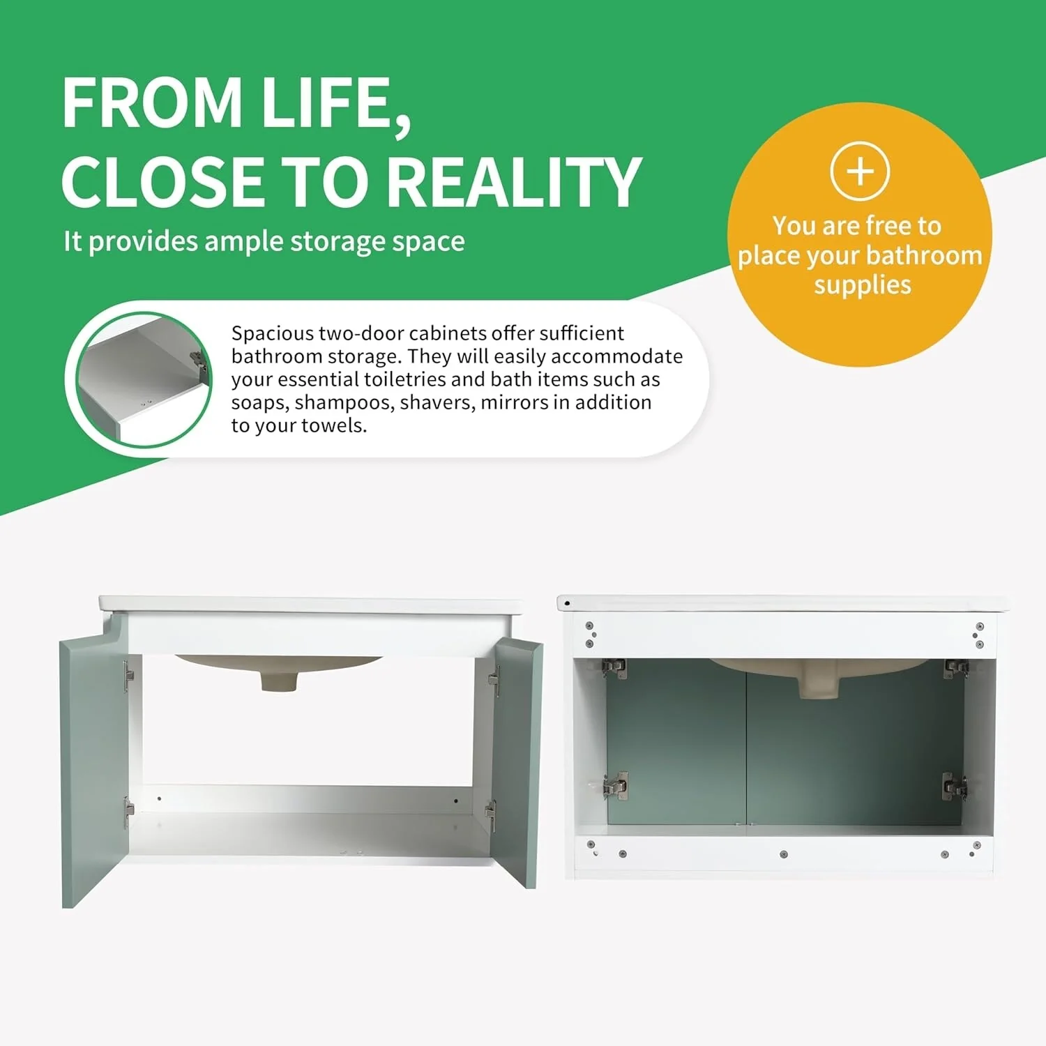 BNK 28/ 32/36/40 Inch Single Sink Bathroom Vanity with Soft Close Door, Modern Floating Vanity