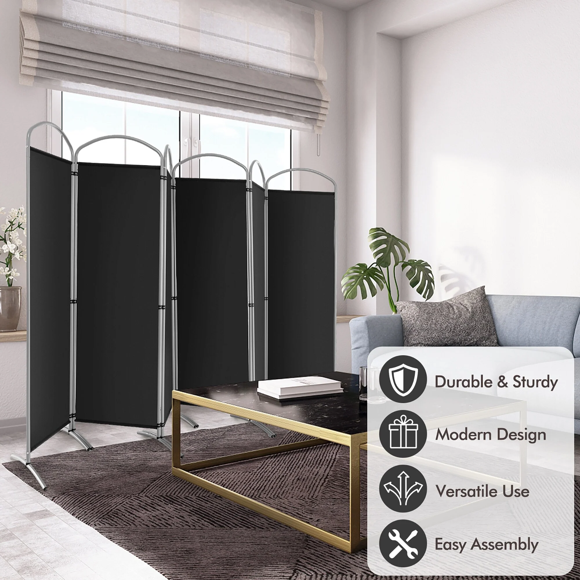 Costway 6 Panels Folding Privacy Screen 6 Ft Tall Fabric Privacy