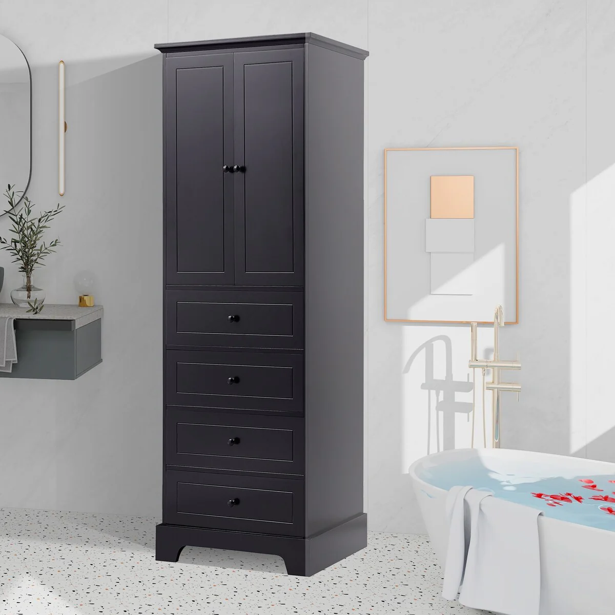 Freestanding Storage Cabinet with 2 Doors and 4 Drawers