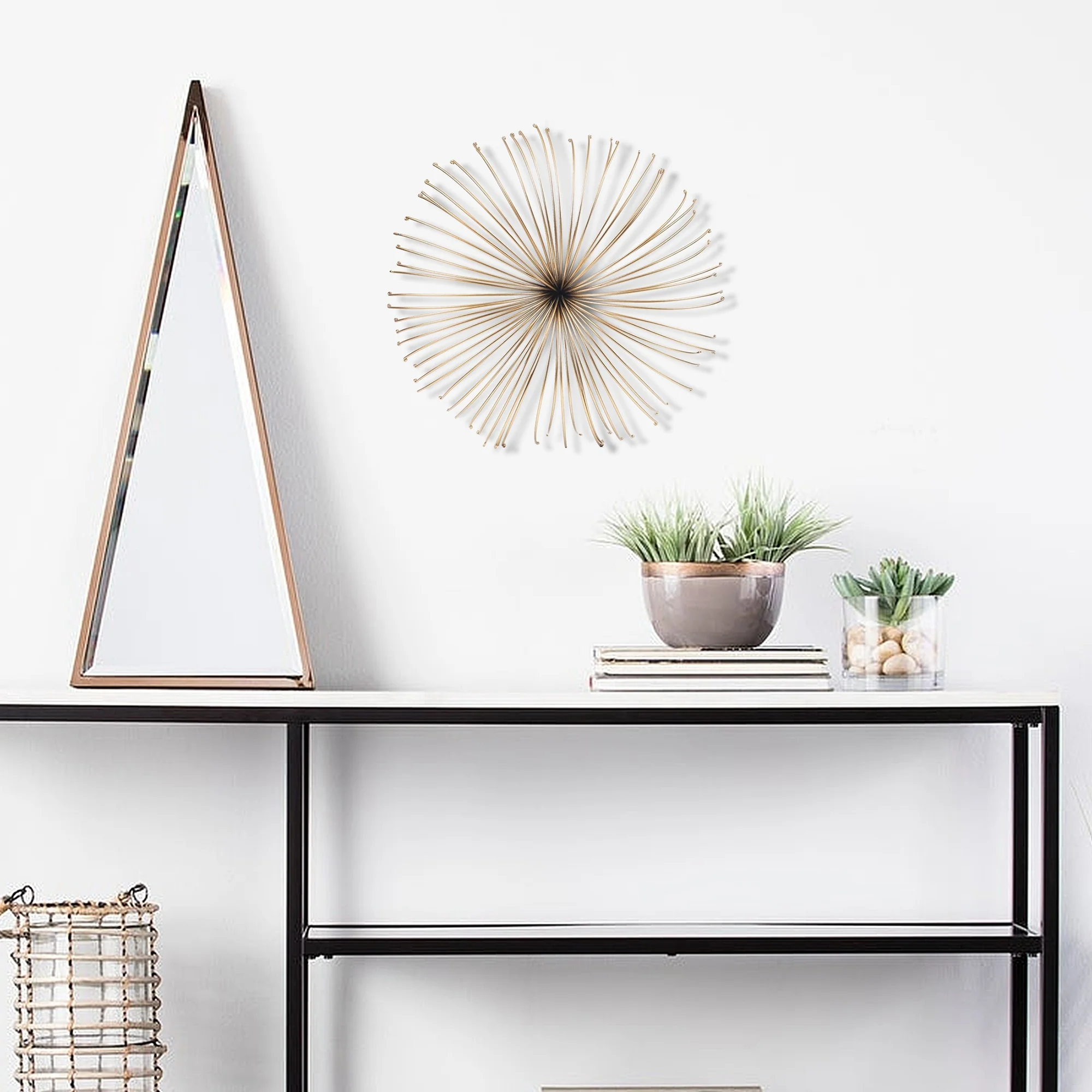 Gold Abstract Flower Round Metal Wall Decor