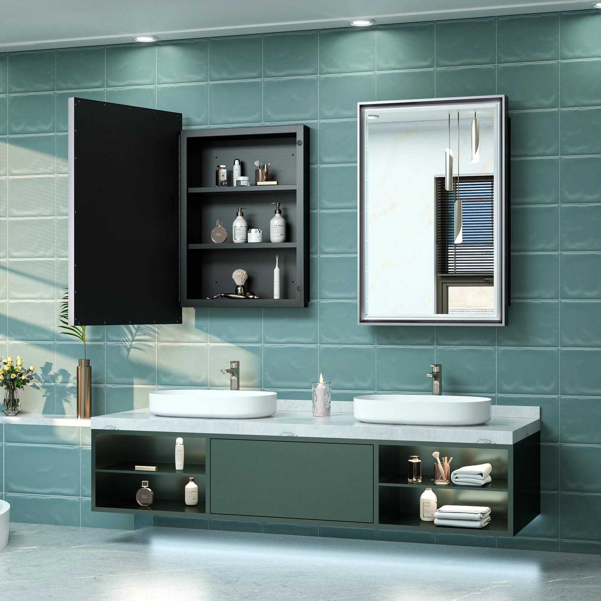 TokeShimi Medicine Cabinets for Bathroom with Mirror, Beveled Framed