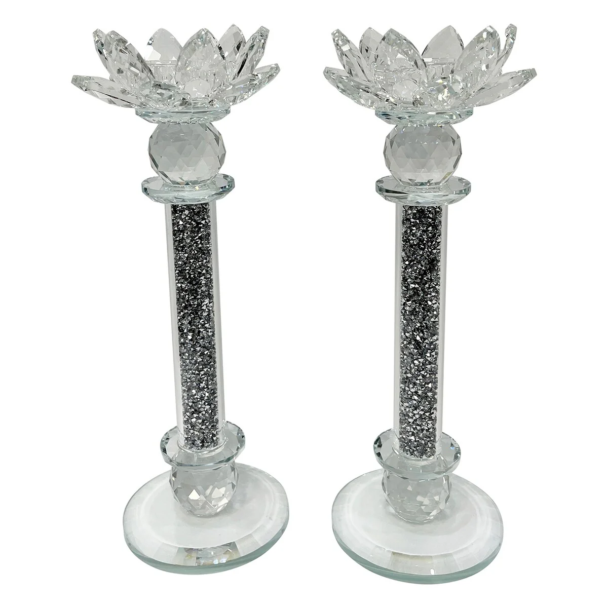 Elegant Silver Diamond Glass Design Candle Dolder (Including Gift Box)