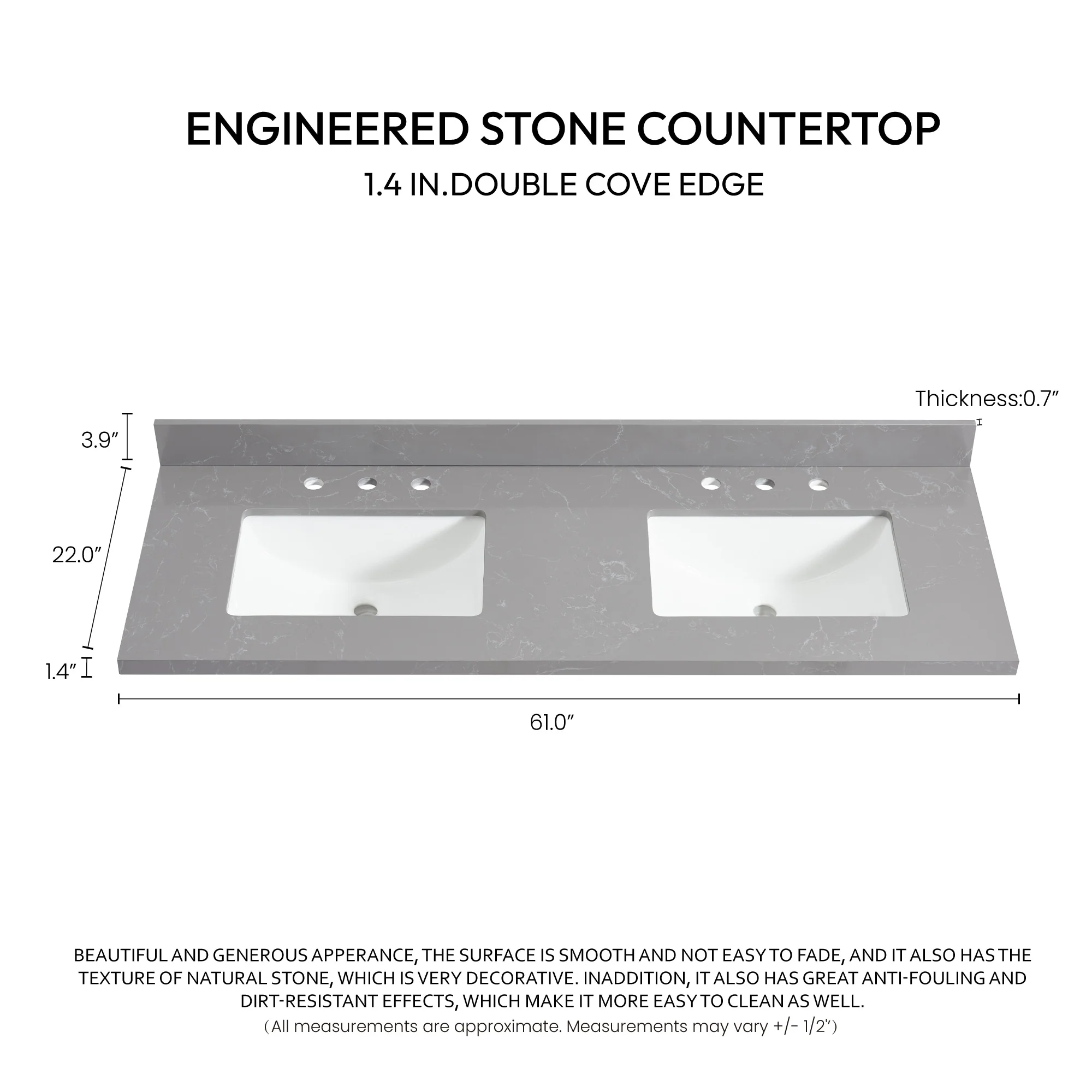 Jaen Composite Stone Vanity Top with White Rectangular Sink