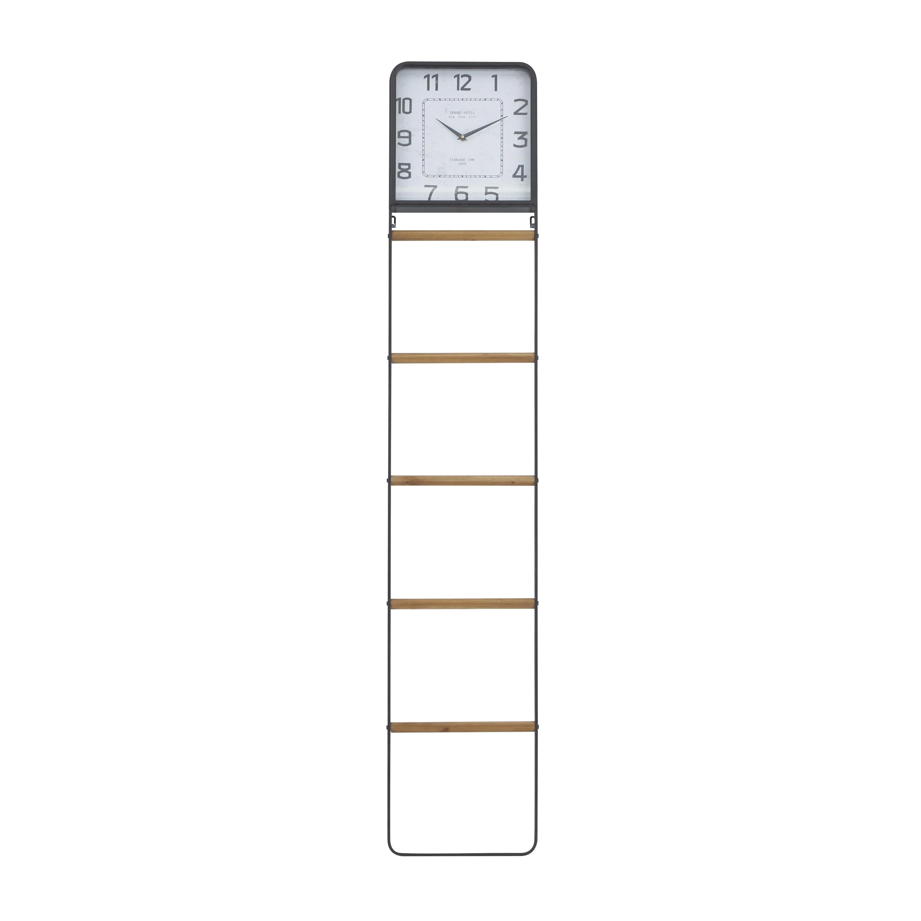 Metal 5 Rack Decorative Ladder with Clock - Black - Roche River Decor