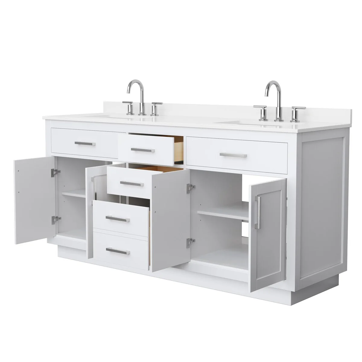 Beckett TK 72-inch Double Vanity, 3 Hole Quartz Top