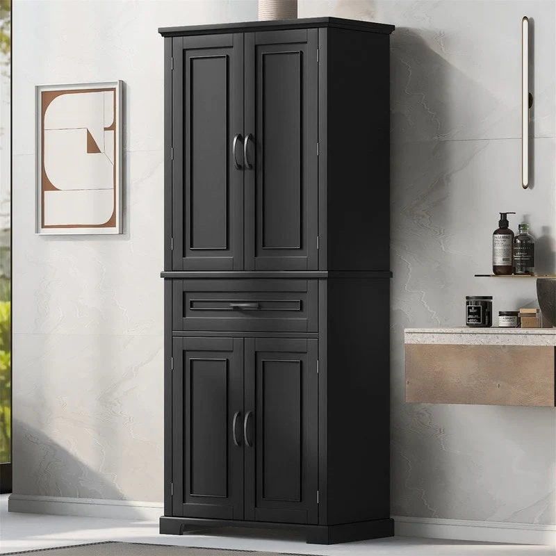 Bathroom Floor Cabinet, Freestanding Storage Cabinet with Doors and Drawer, Kitchen Cupboard with Adjustable Shelf