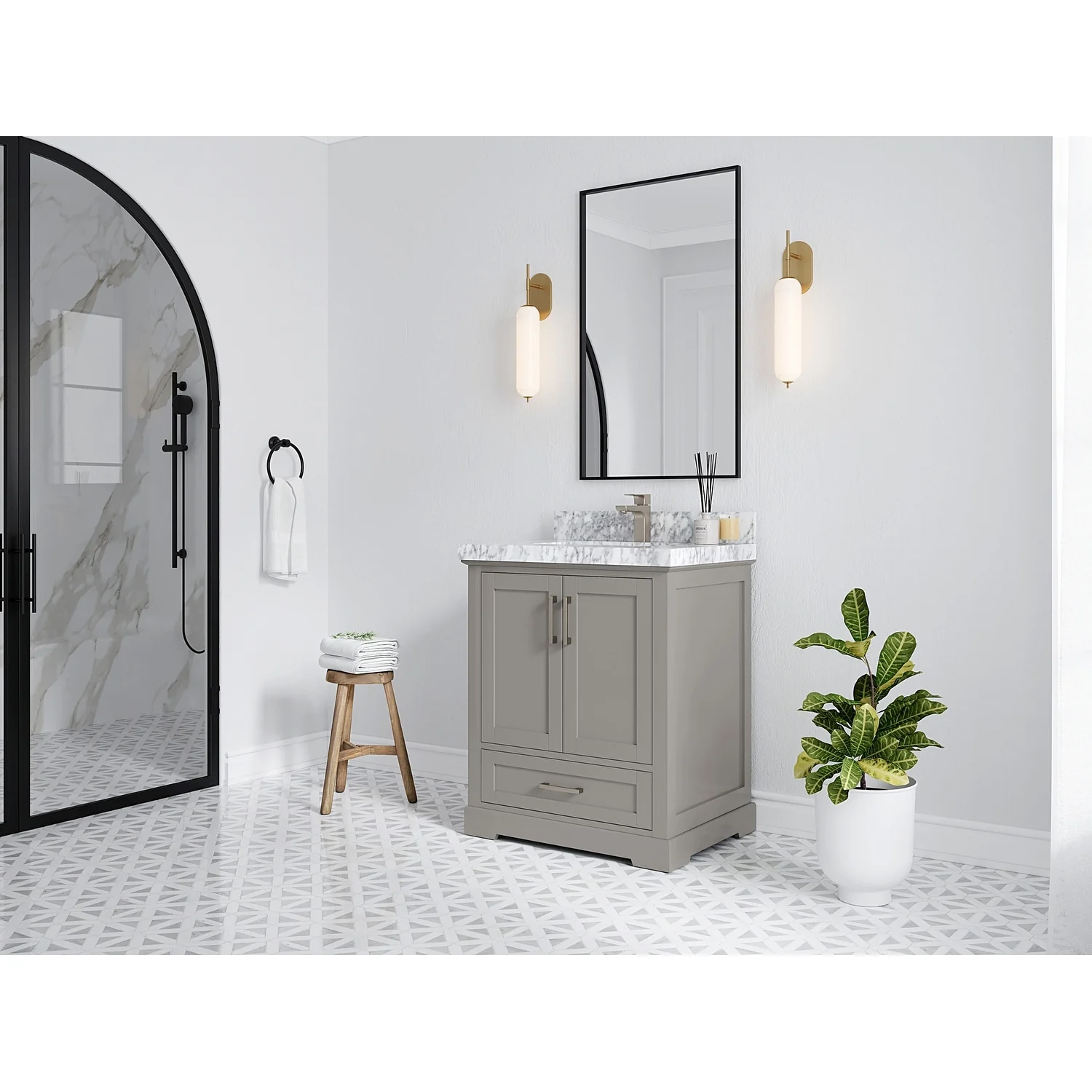 Willow Collection 30 in W x 22 in D x 36 in H Reeded Boston Single Bowl Sink Bathroom Vanity with Quartz or Marble Countertop