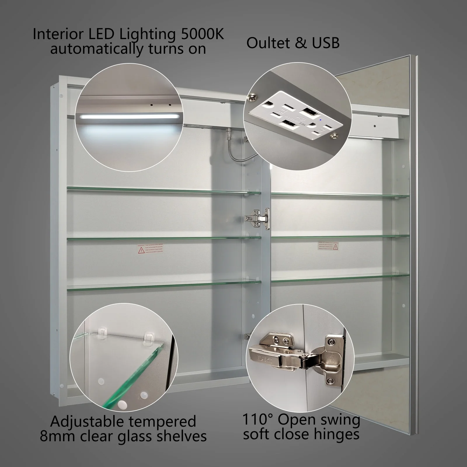 ExBrite Led Lighted Medicine Cabinet Recessed or Surface with Mirrors