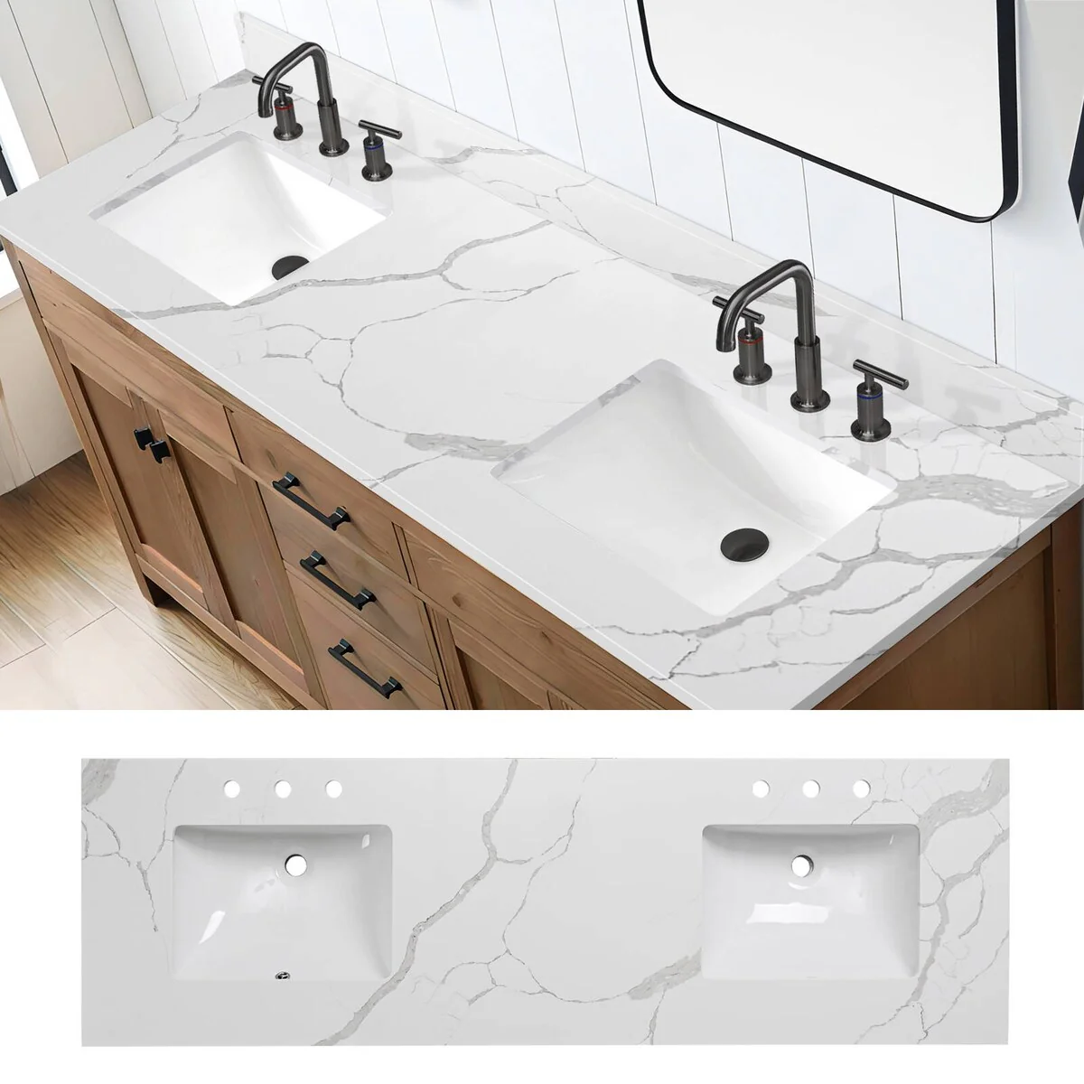 Bathlet Calacatta Quartz 72 inch Double Sink Bathroom Vanity Top with Side Splash