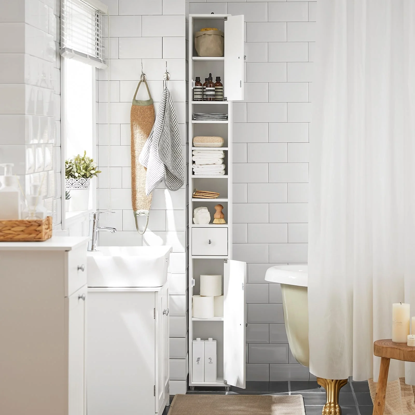 SoBuy BZR34-W, Bathroom Tall Cabinet Cupboard Storage Cabinet