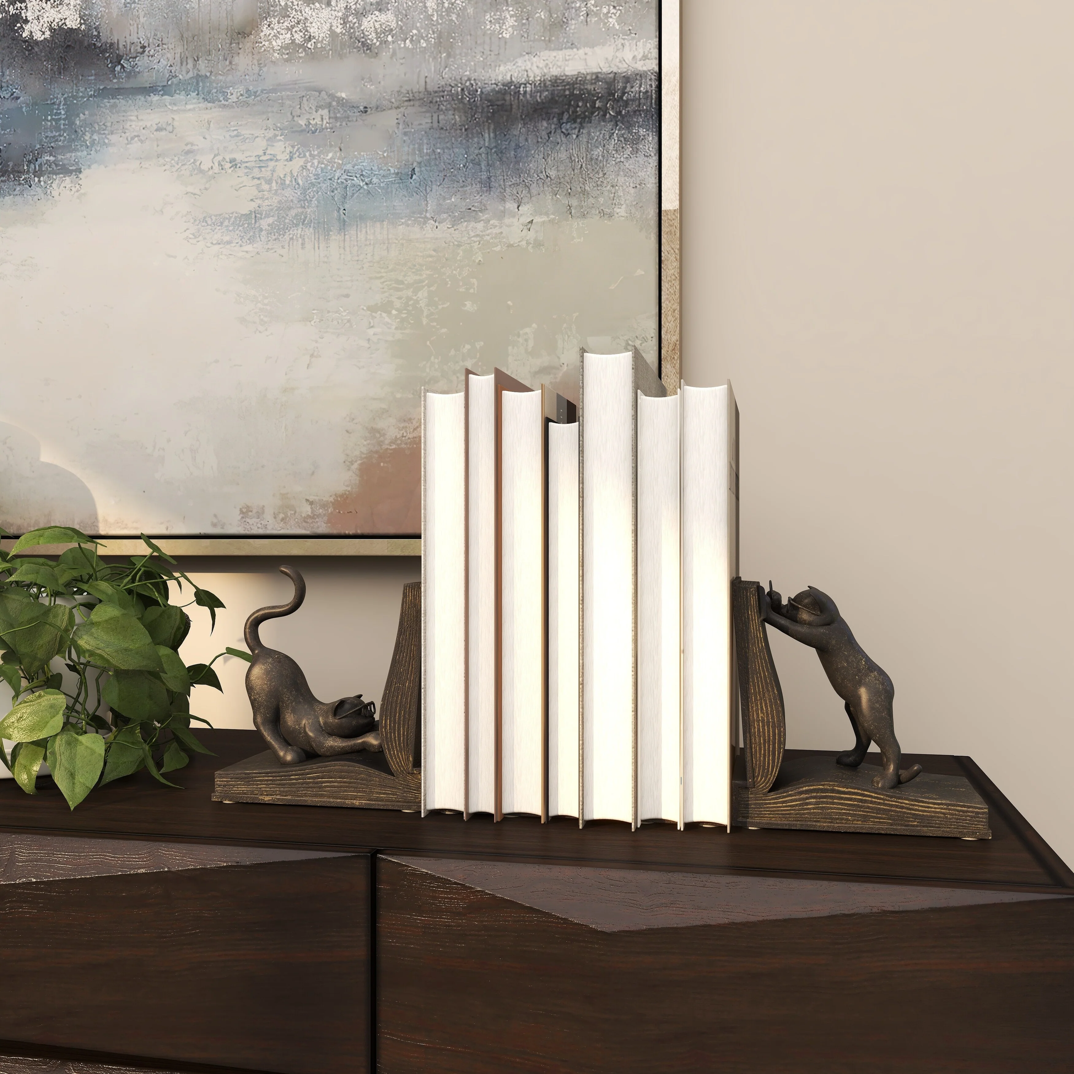 Black Polystone Eclectic Bookends Animals (Set of 2)
