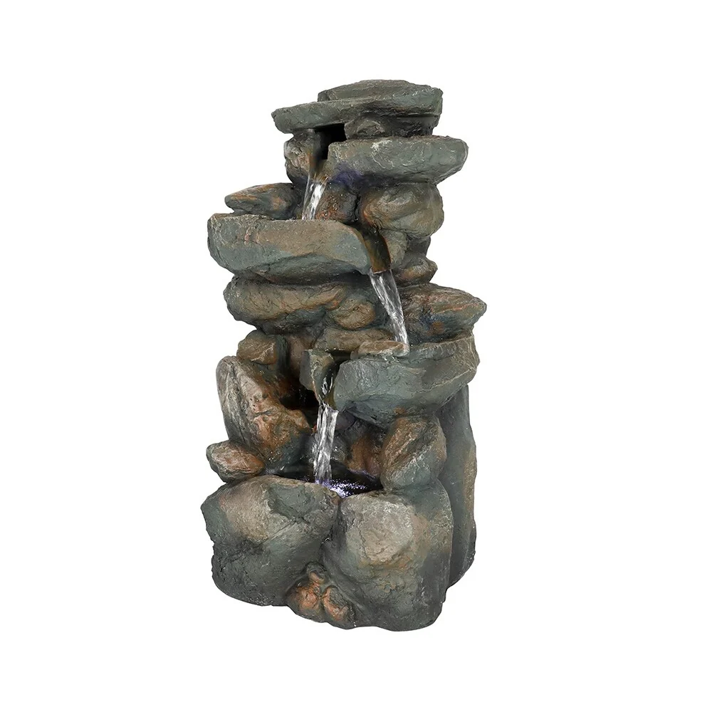 5-Tier Rock Falls Cascading Tabletop Water Fountain with LED Lights