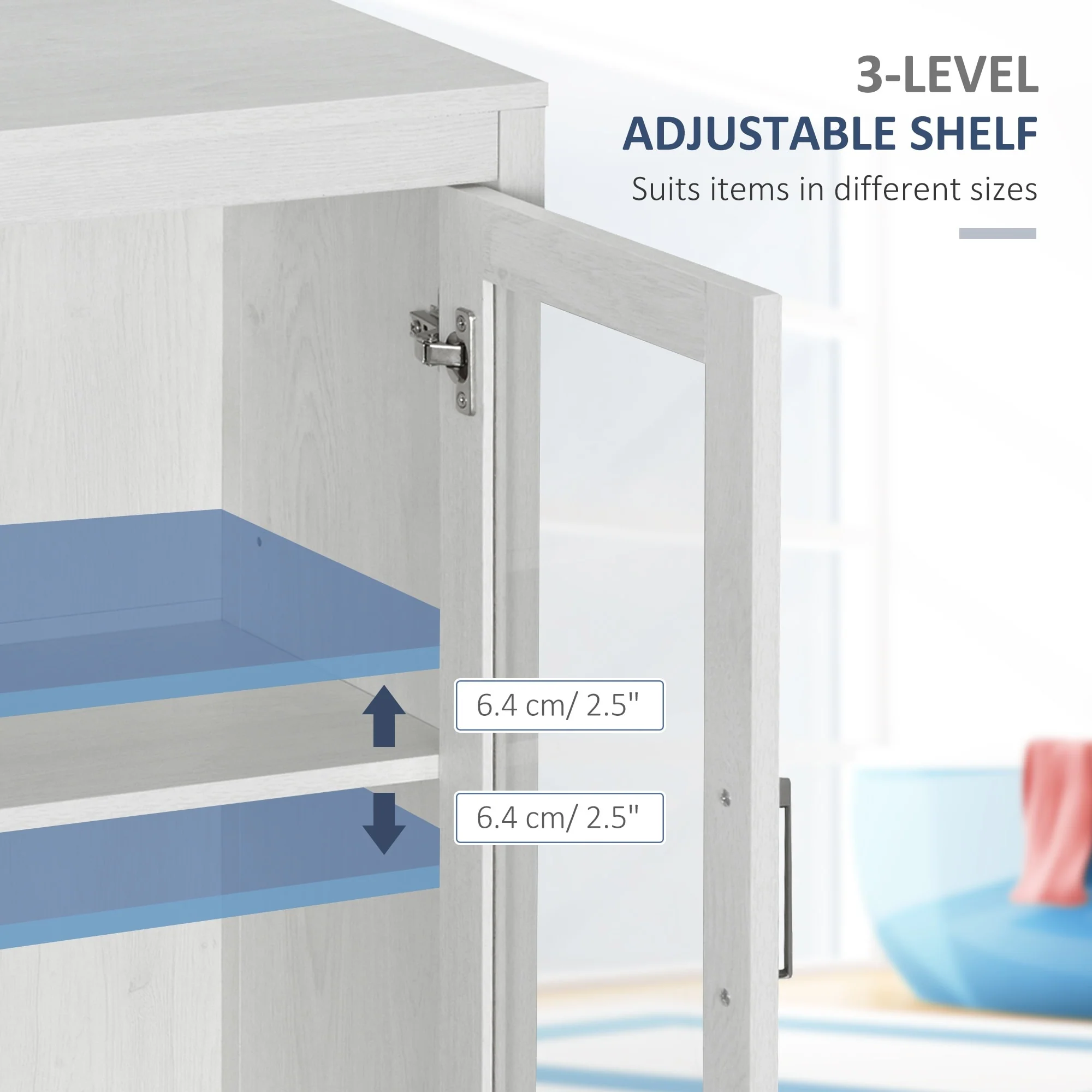 kleankin Modern Bathroom Cabinet, Bathroom Storage Organizer with Double Glass Doors and Adjustable Shelf