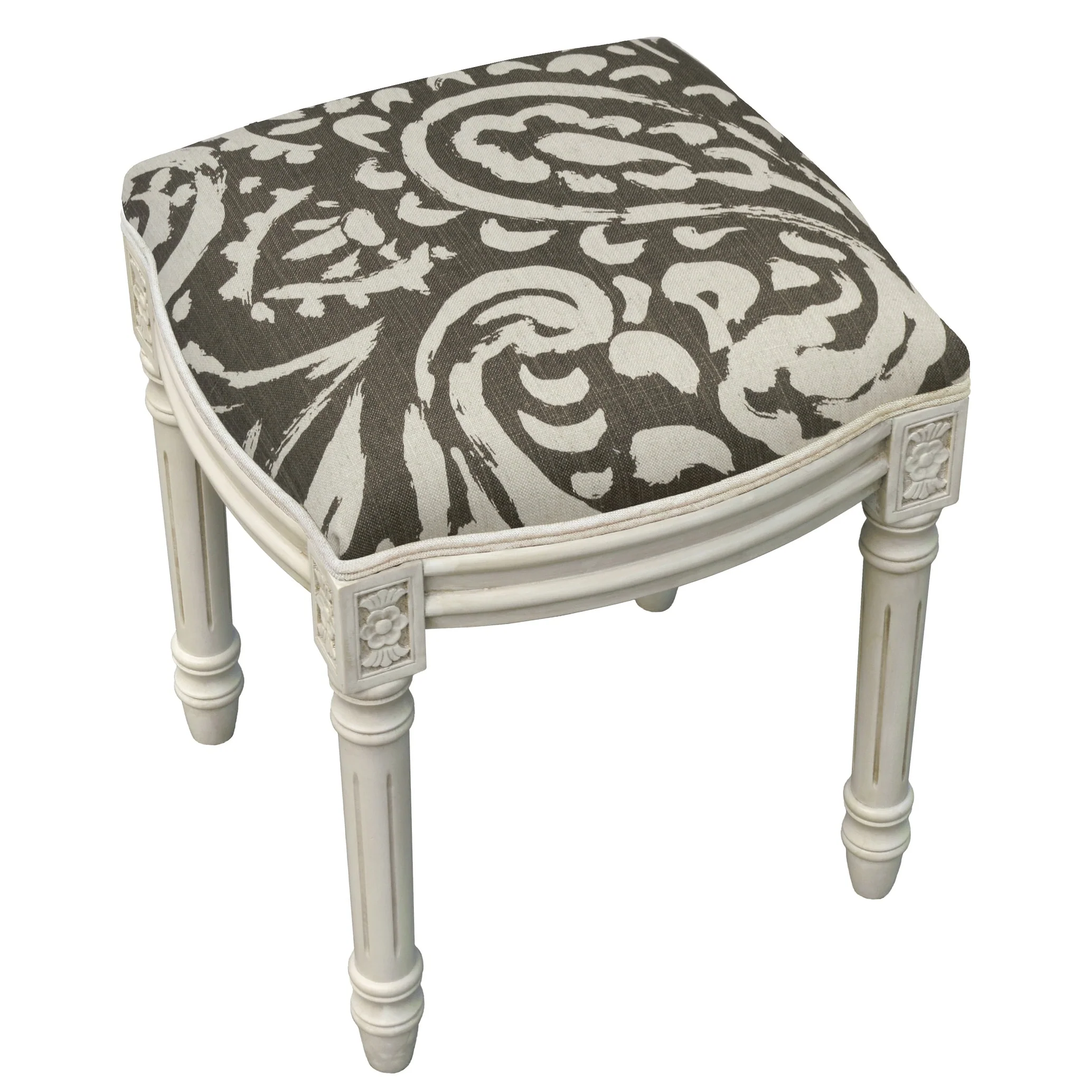 Paisley Antique White Finished Vanity Stool