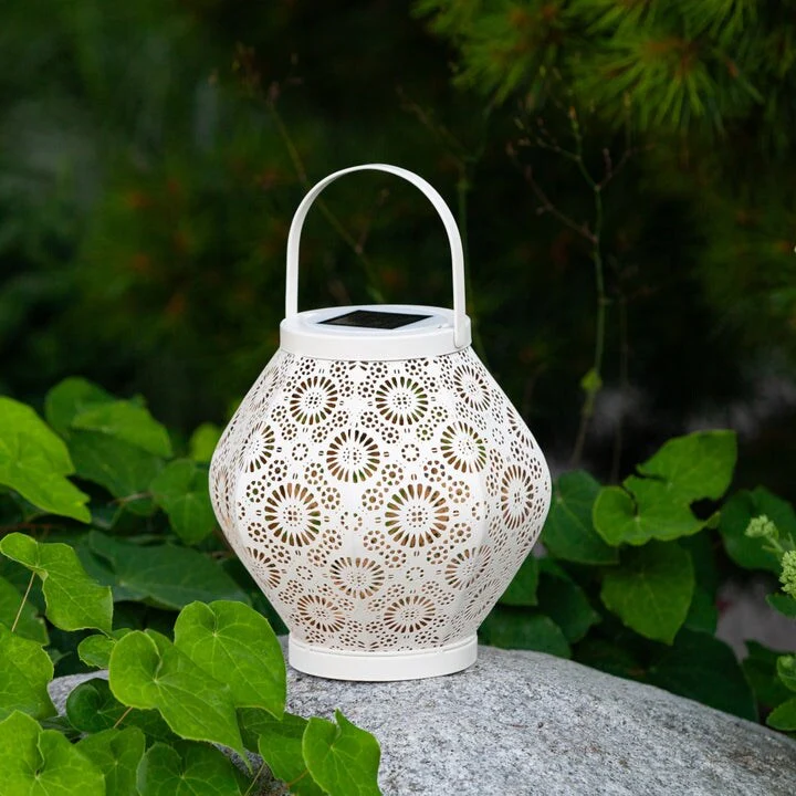 Punched Metal Daisy Lantern - Cannoli Cream