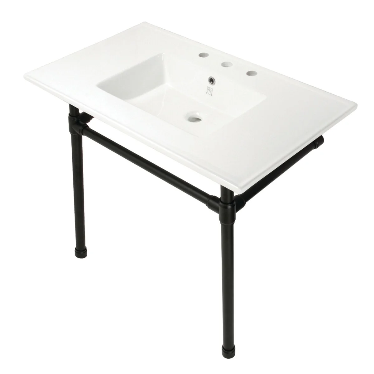 Kingston Brass Dreyfuss 37-Inch Console Sink with 8-in Faucet Hole with Stainless Steel Legs