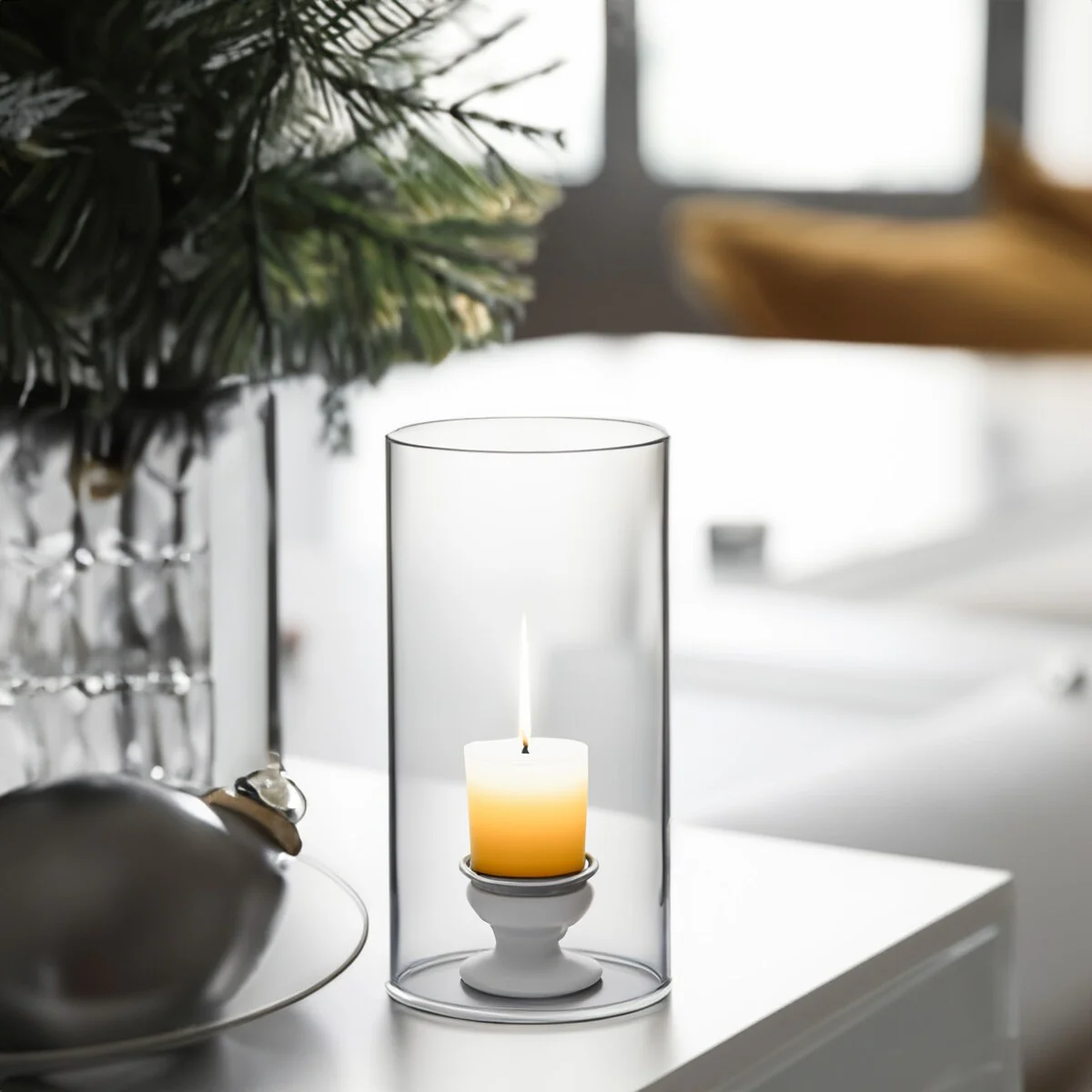 Clear Glass Cylinder Hurricane Chimney Tube, Candle Cover - 1 Piece