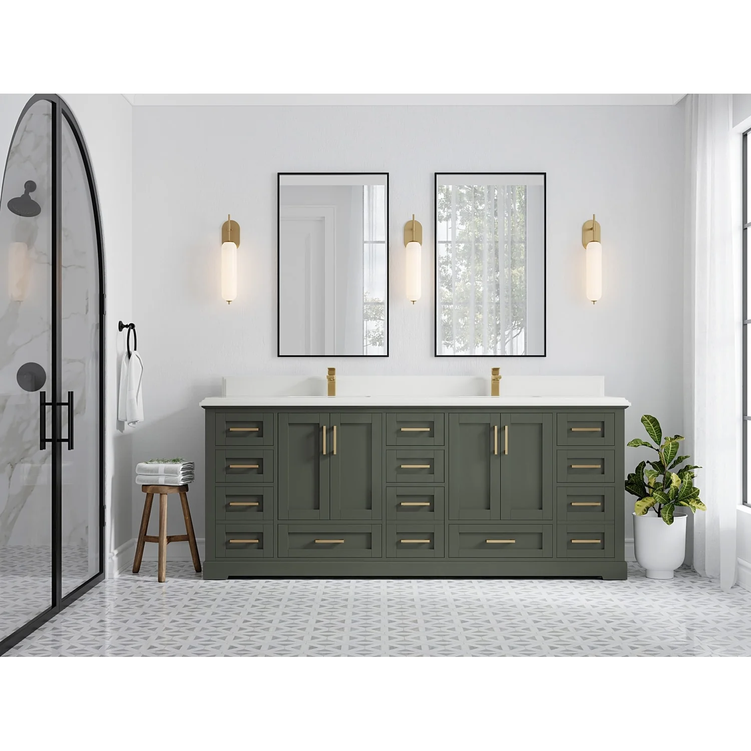 Willow Collection 84 in W x 22 in D x 36 in H Boston Double Bowl Sink Bathroom Vanity with Countertop