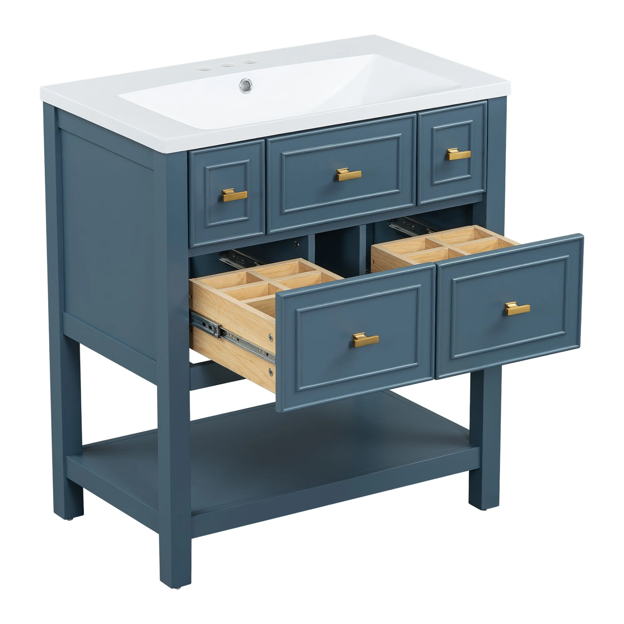 Free Standing Single Bathroom Vanity with 5 Drawers Bathroom Storage Cabinet