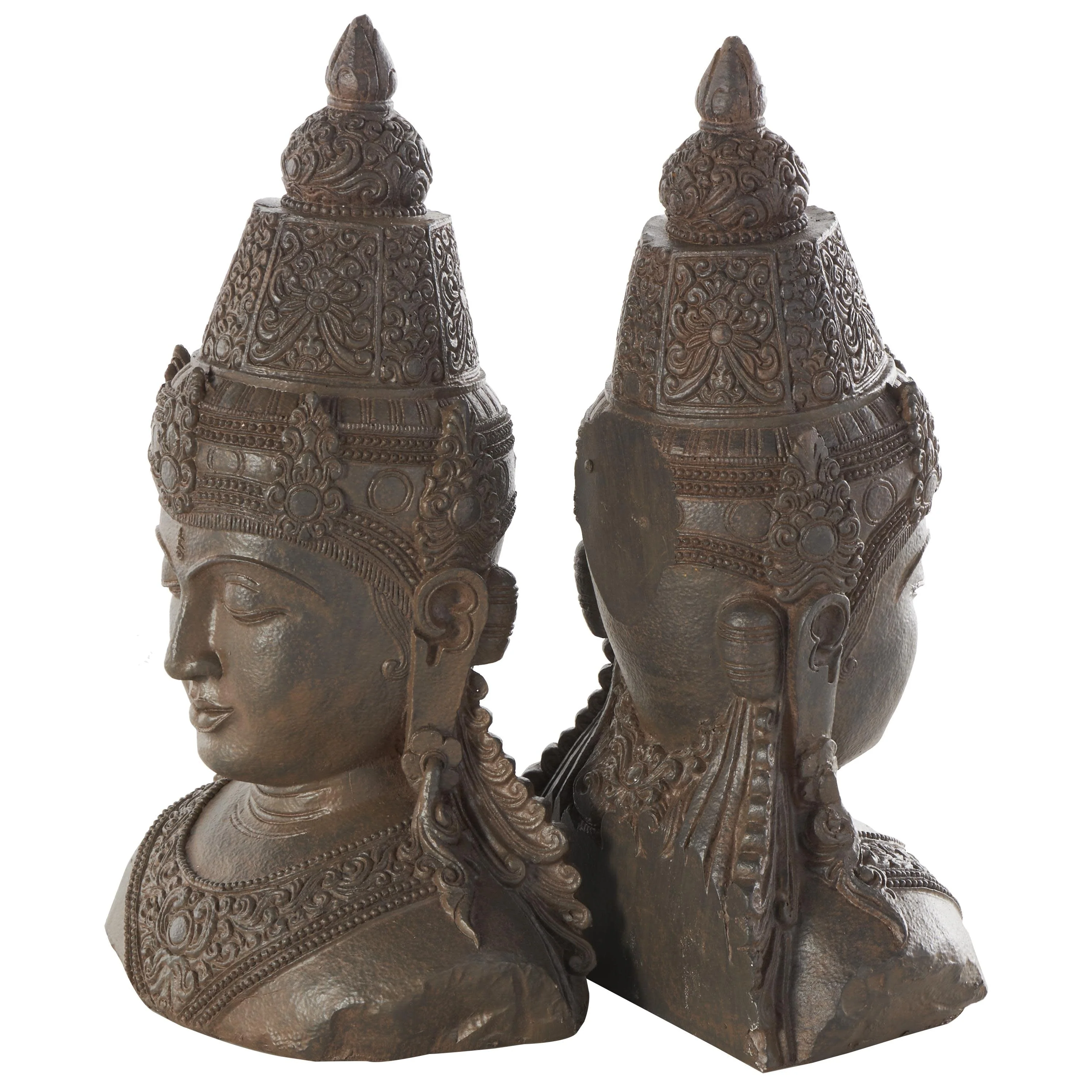 Resin Buddha Weathered Decorative Bookends with Intricate Carvings - Set of 2 Bronze - Roche River Decor