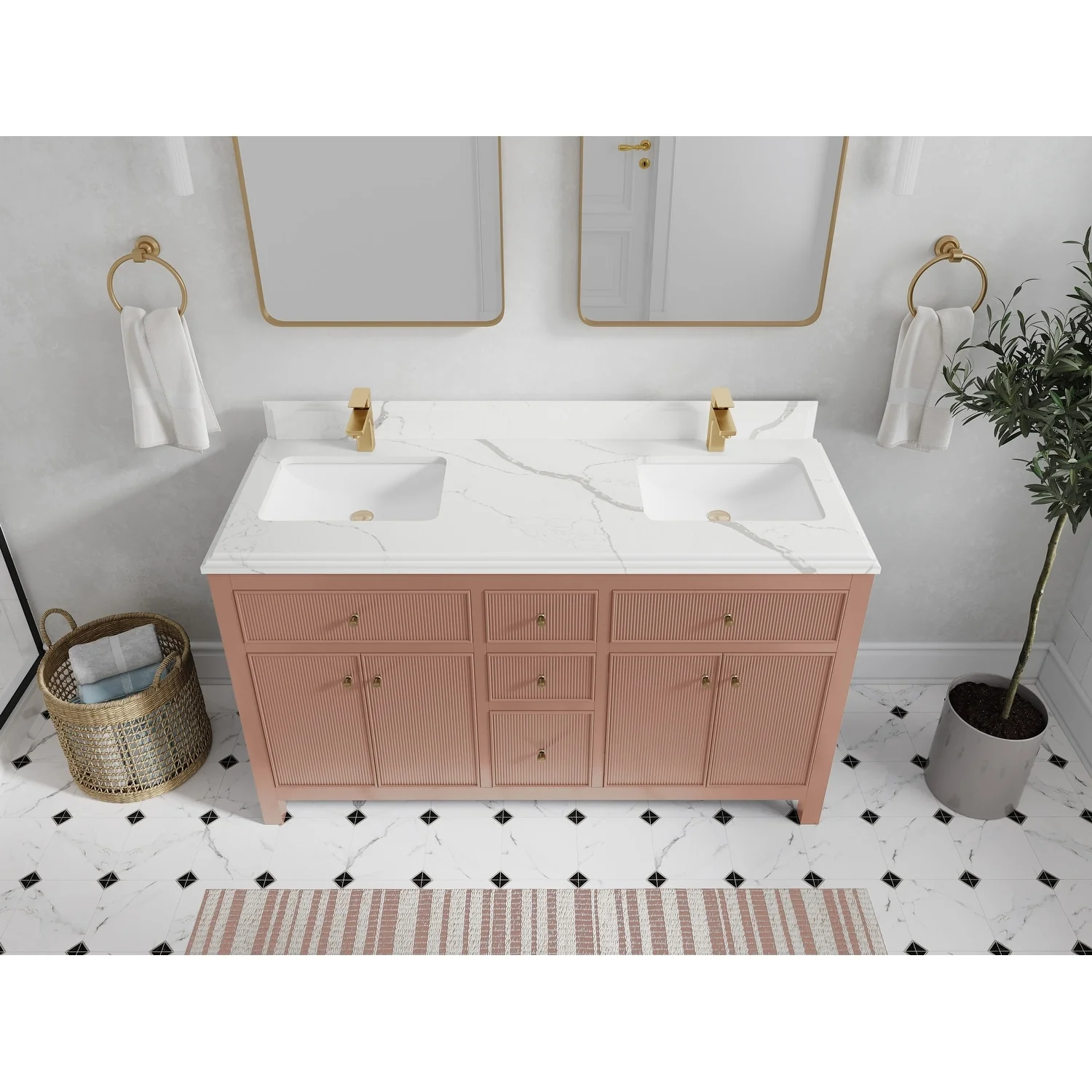 Willow Collections 60 in. W x 22 in D. Sonoma Free Standing Reeded Double Sink Bathroom Vanity with Countertop