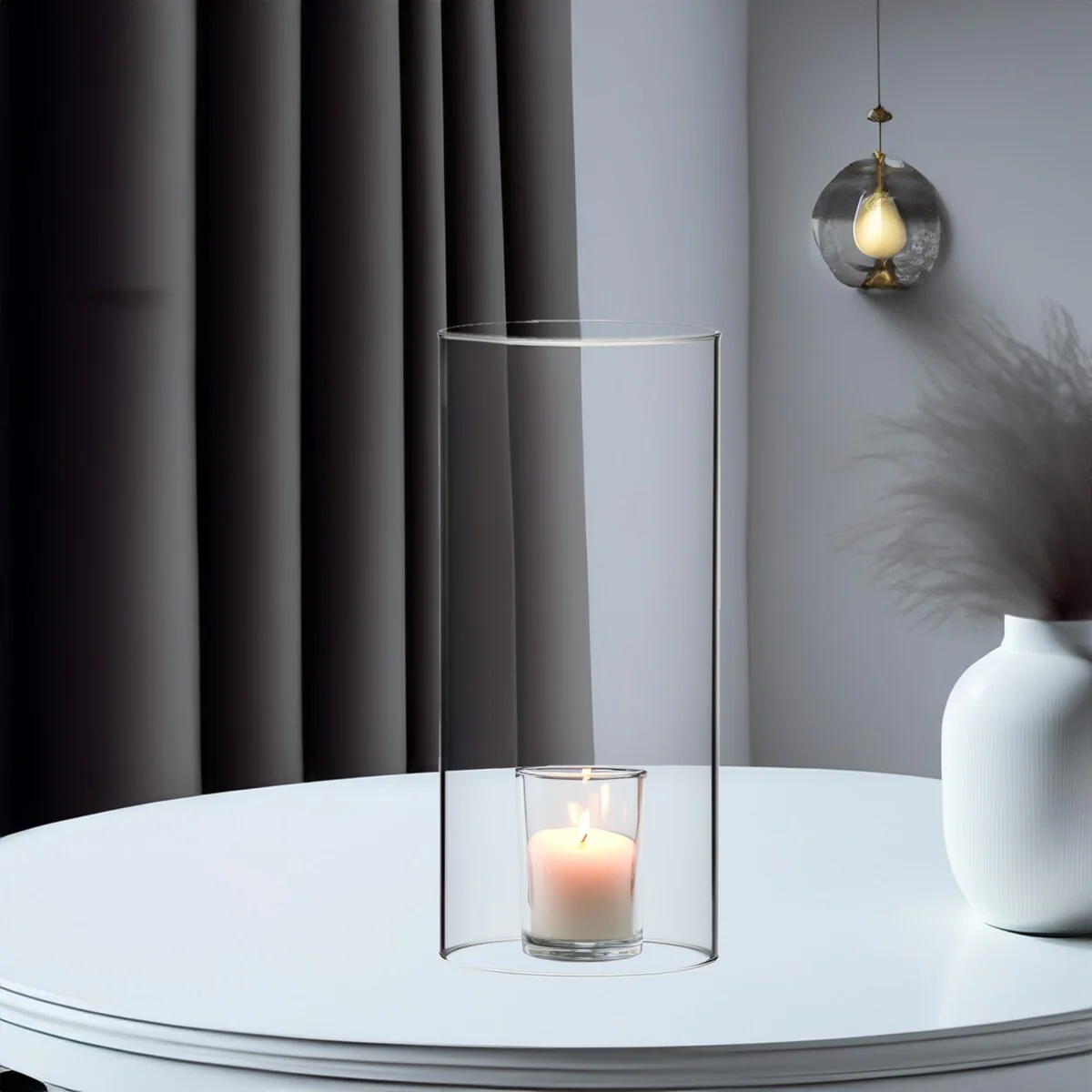 Clear Glass Cylinder Hurricane Chimney Tube, Candle Cover - 1 Piece