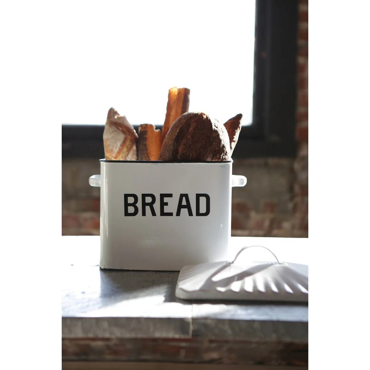 Enameled Metal Bread Box with