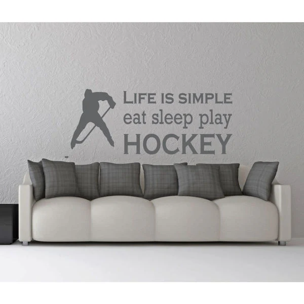 Eat Sleep Play Hockey Kids Room Children Stylish Wall Art Sticker Decal Size 22x30 Color Grey