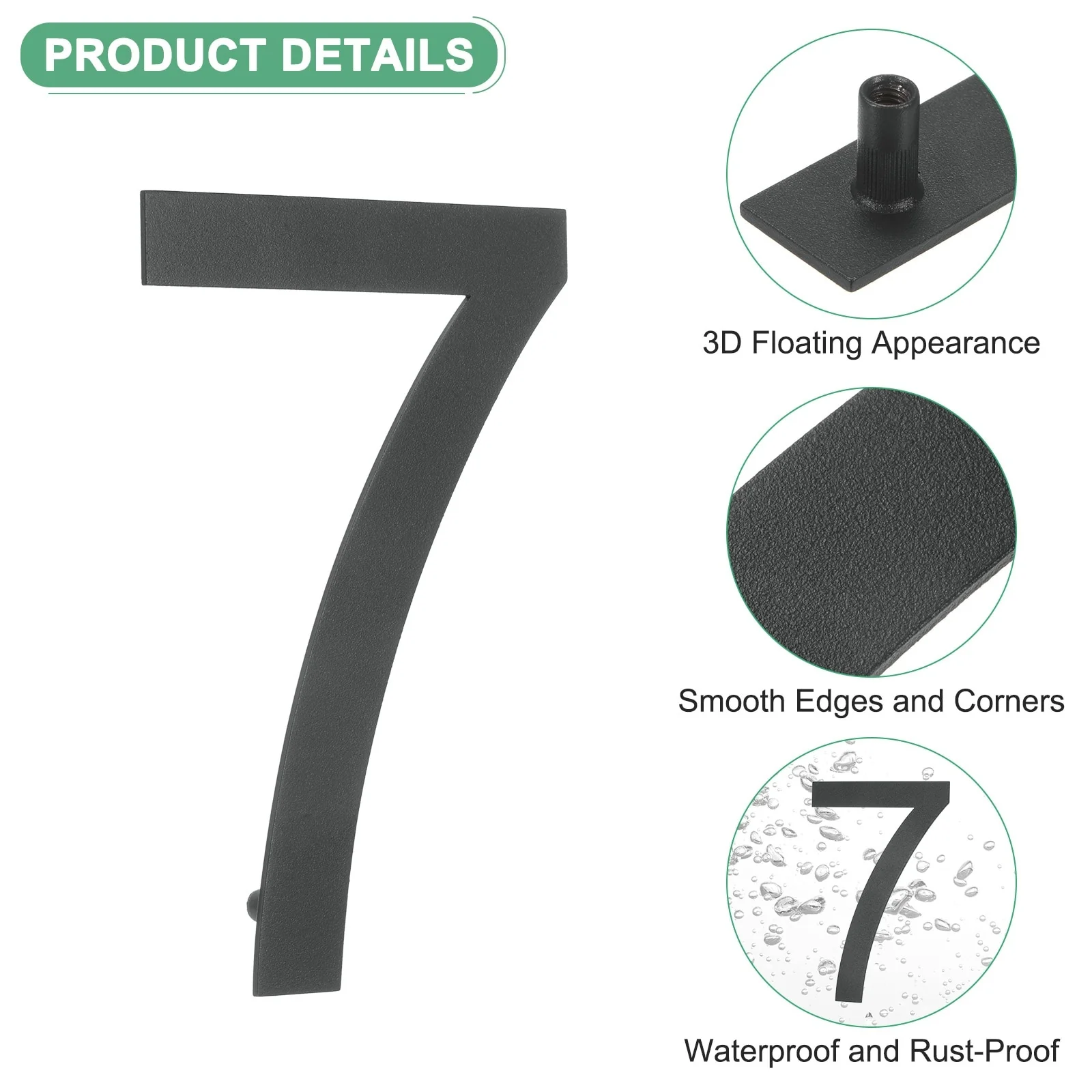 6 Inch Floating House Numbers, Modern House with Nail Kit Black
