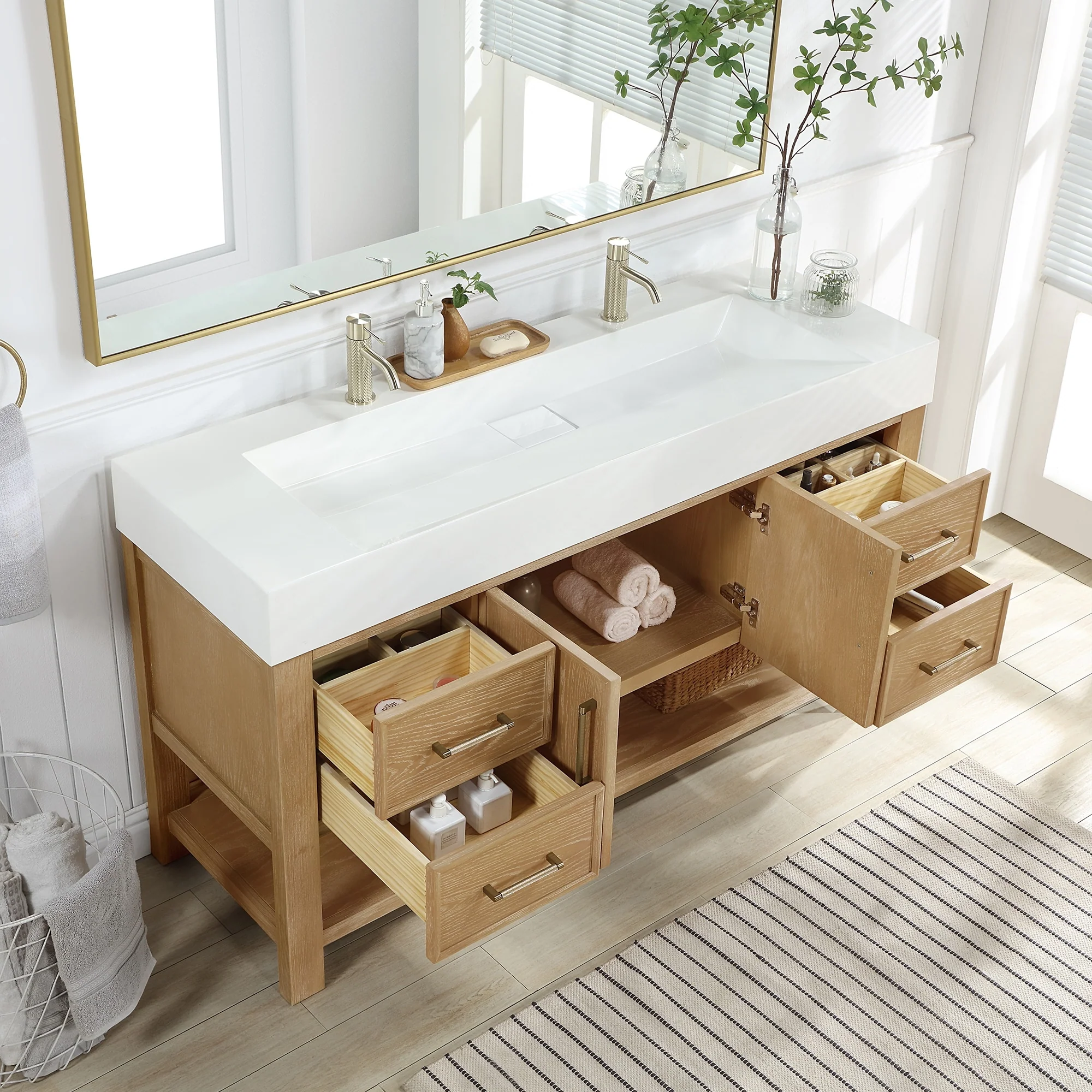 Vera Bath Vanity with Integrated Stone Sink Top and Mirror