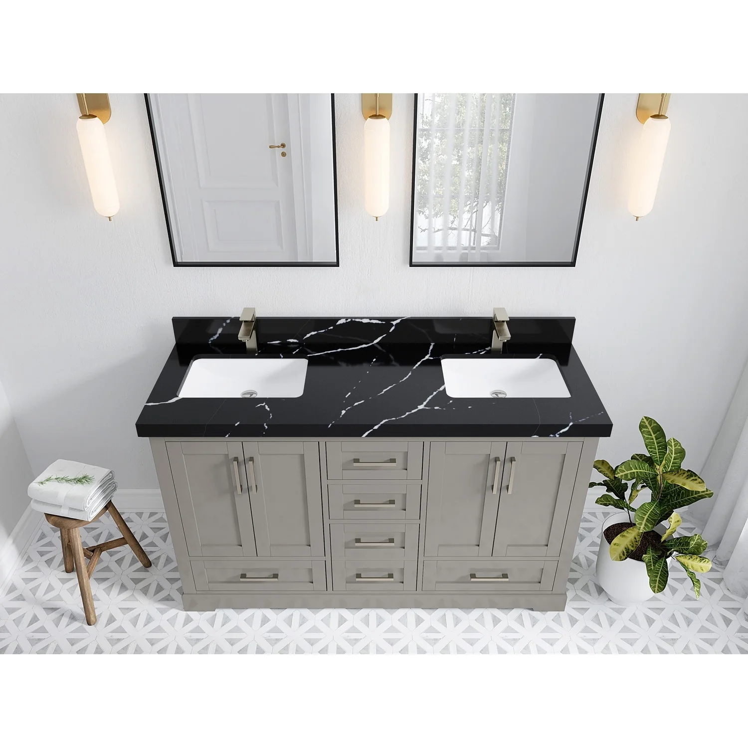 Willow Collection 60 in W x 22 in D x 36 in H Boston Double Bowl Sink Bathroom Vanity with Countertop