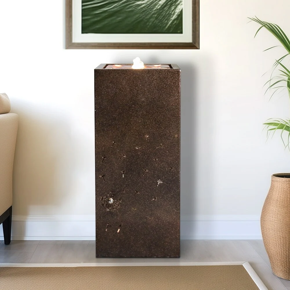 23.6in Indoor Water Fountain w/LED Lights Waterfall Feature for Home