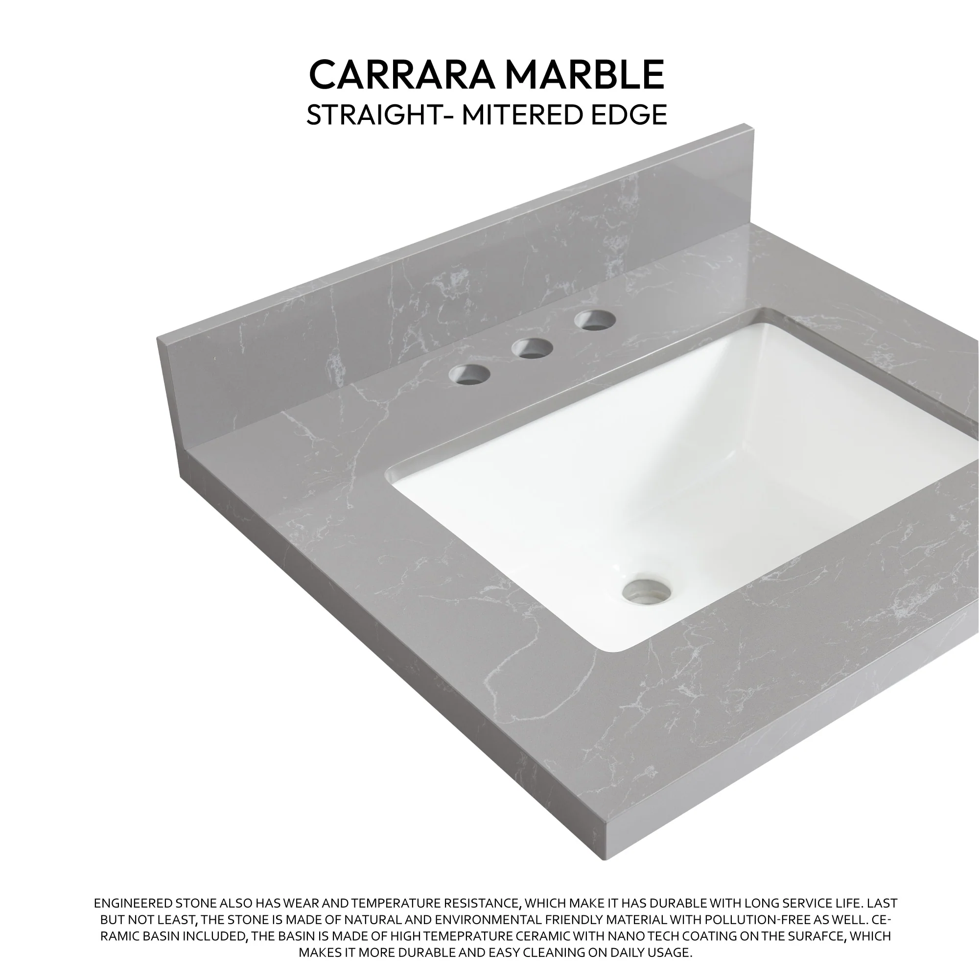 Jaen Composite Stone Vanity Top with White Rectangular Sink