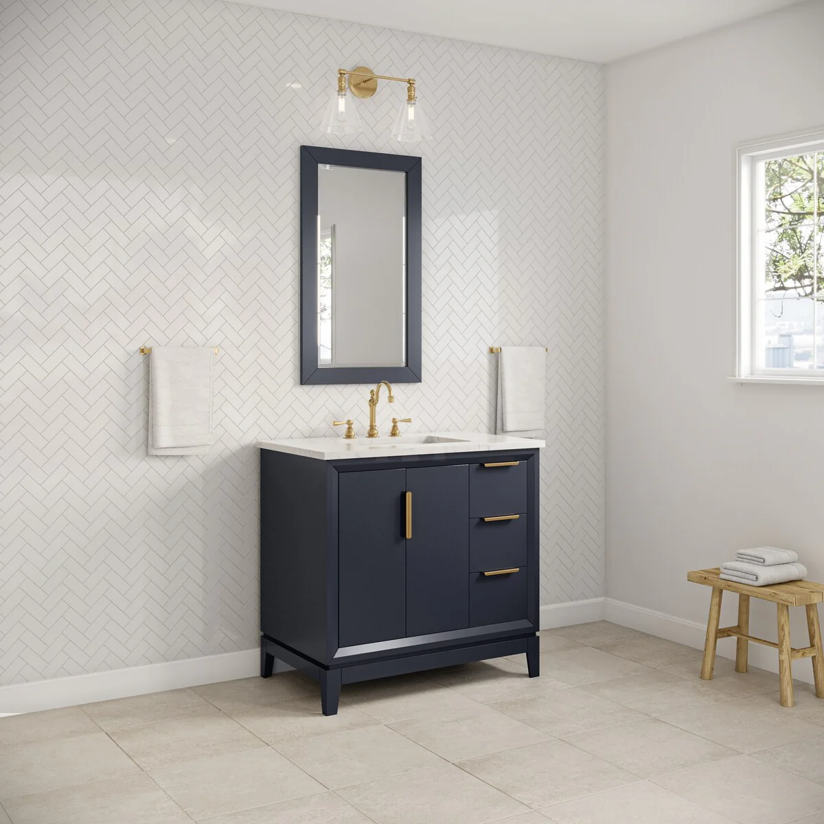 Elizabeth 36-Inch Single Sink Carrara White Marble Vanity
