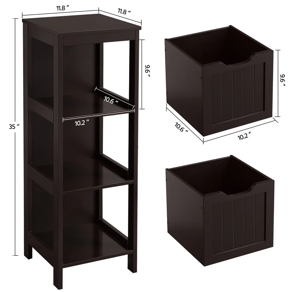 Yaheetech 3 Tiers Floor Bath Cabinet, 2 Hideaway Drawers 1 Shelf