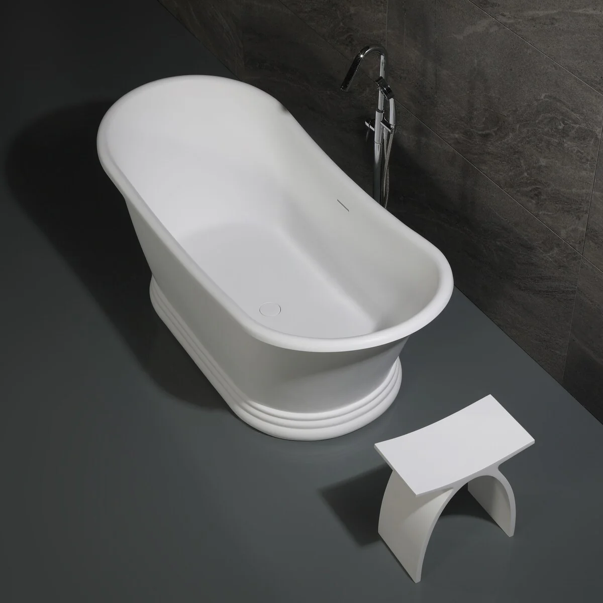 Arched White Matte Solid Surface Resin Bathroom / Shower Stool
