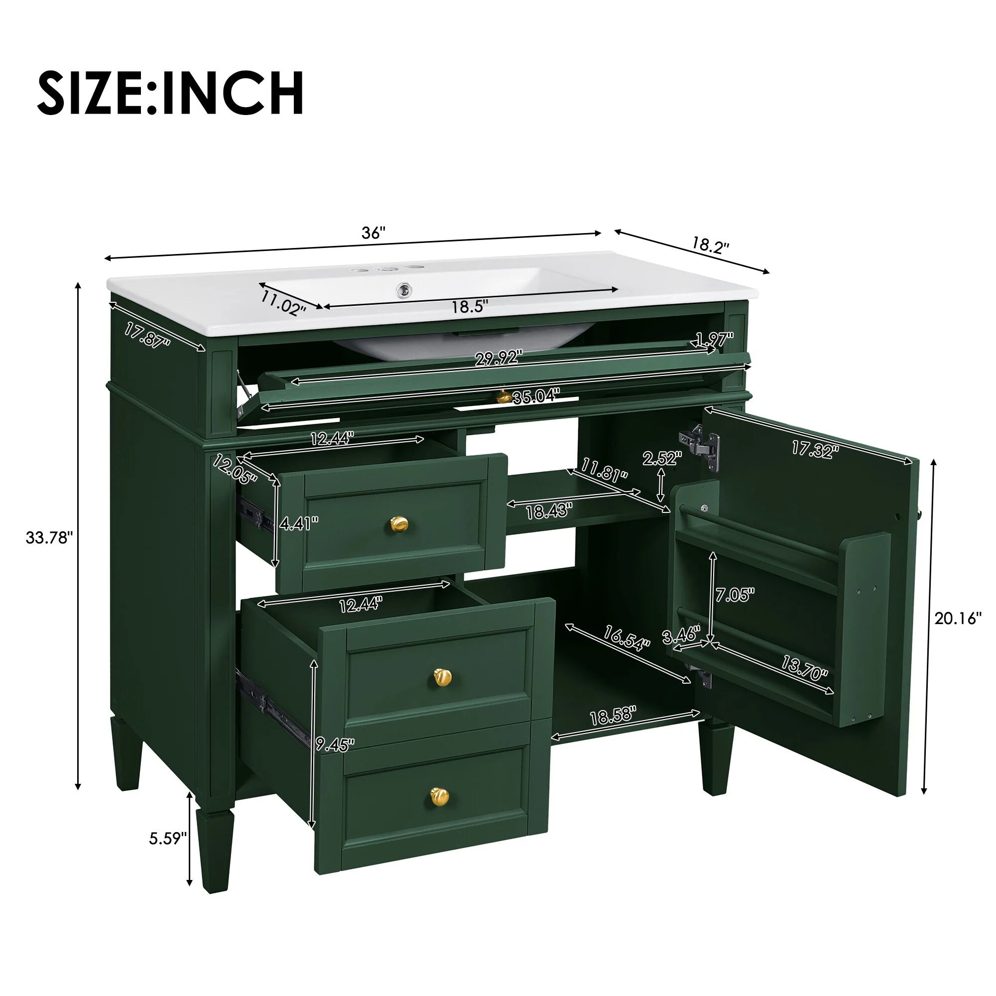 Bathroom Vanity with Single Sink, Bathroom Vanities with 2 Drawers, Bathroom Storage Cabinet with 1 Tip-Out Drawer and 1 Door