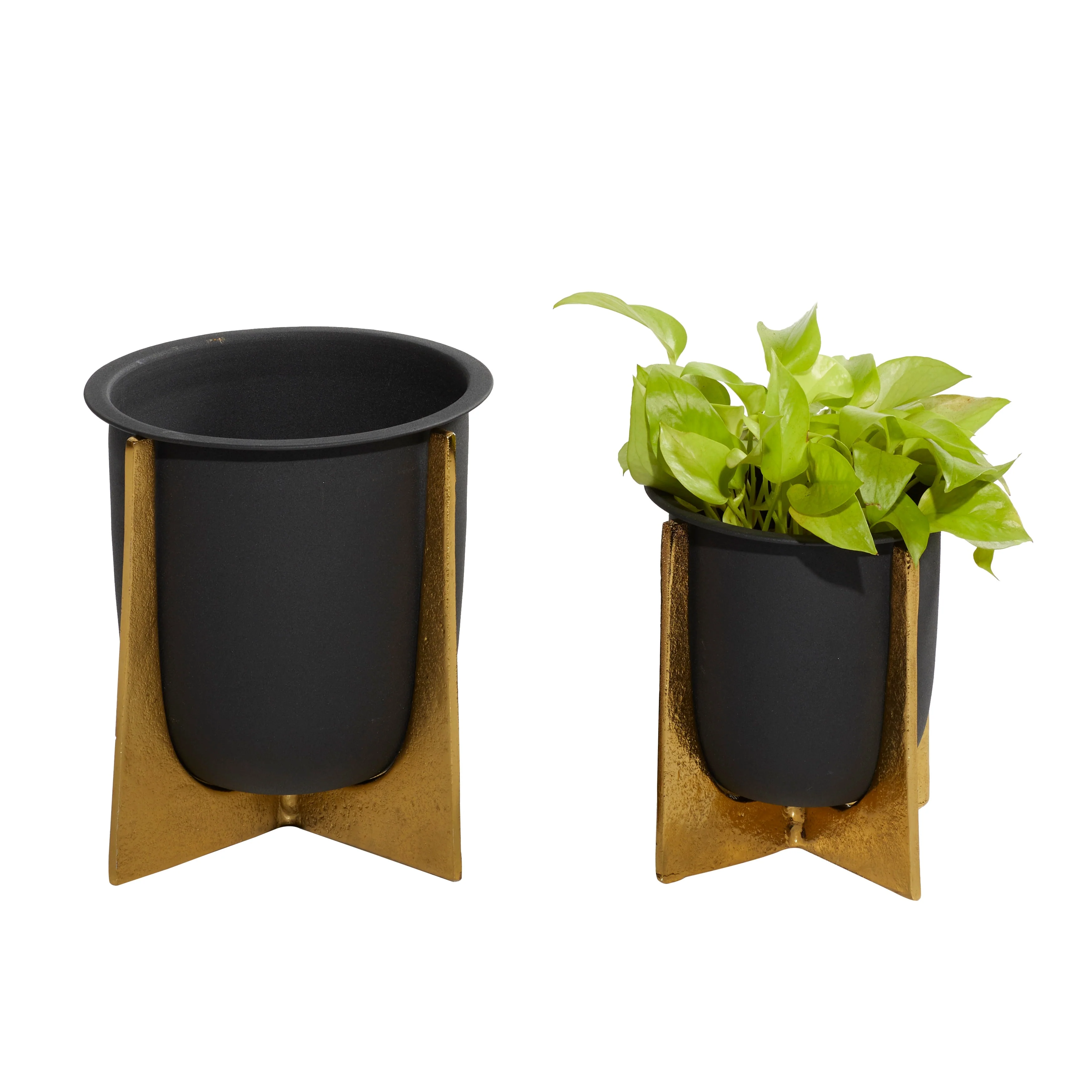 Metal Planter with Removable Gold Stand - Set of 2 Black - Roche River Decor - 9
