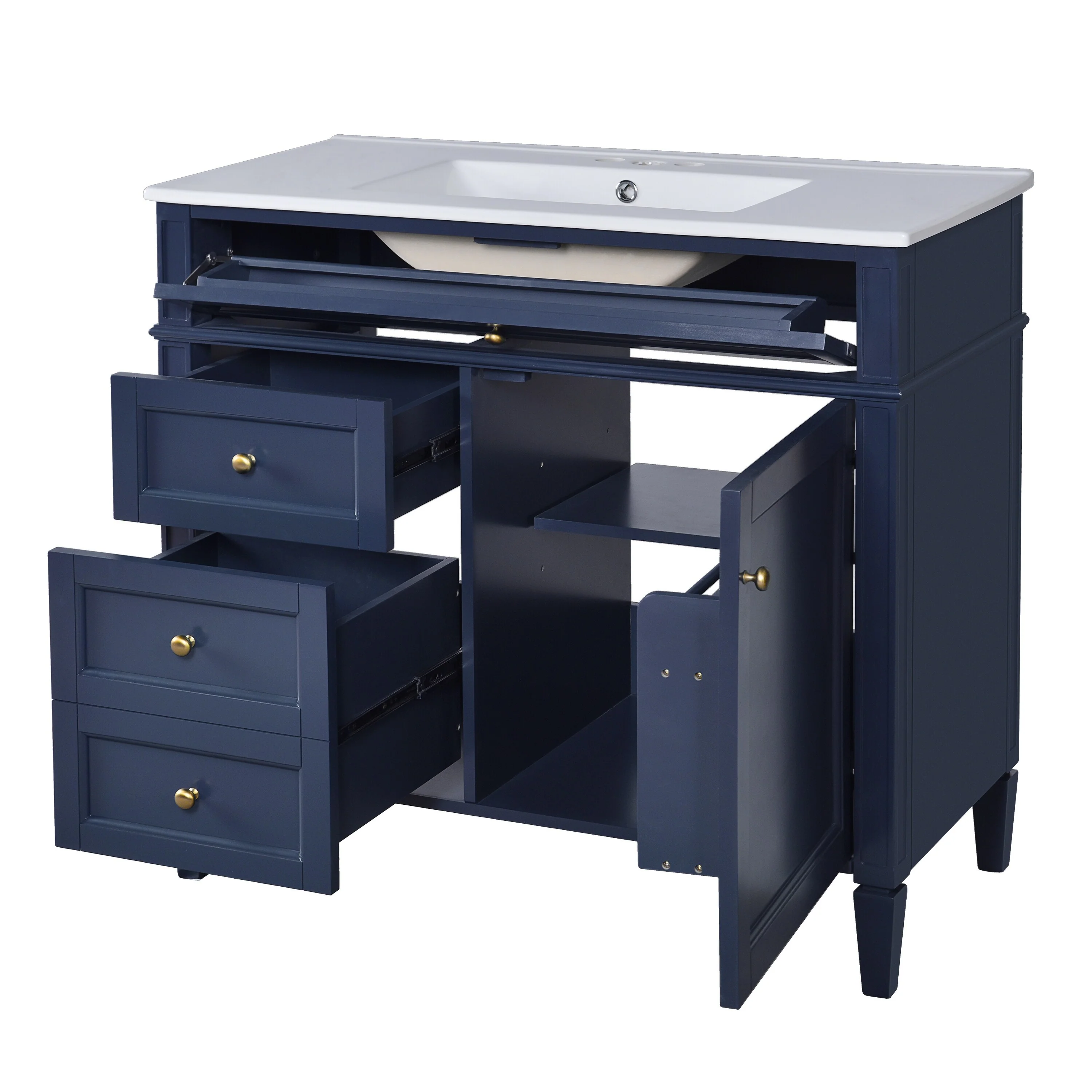 Bathroom Vanity with Single Sink, Bathroom Vanities with 2 Drawers, Bathroom Storage Cabinet with 1 Tip-Out Drawer and 1 Door