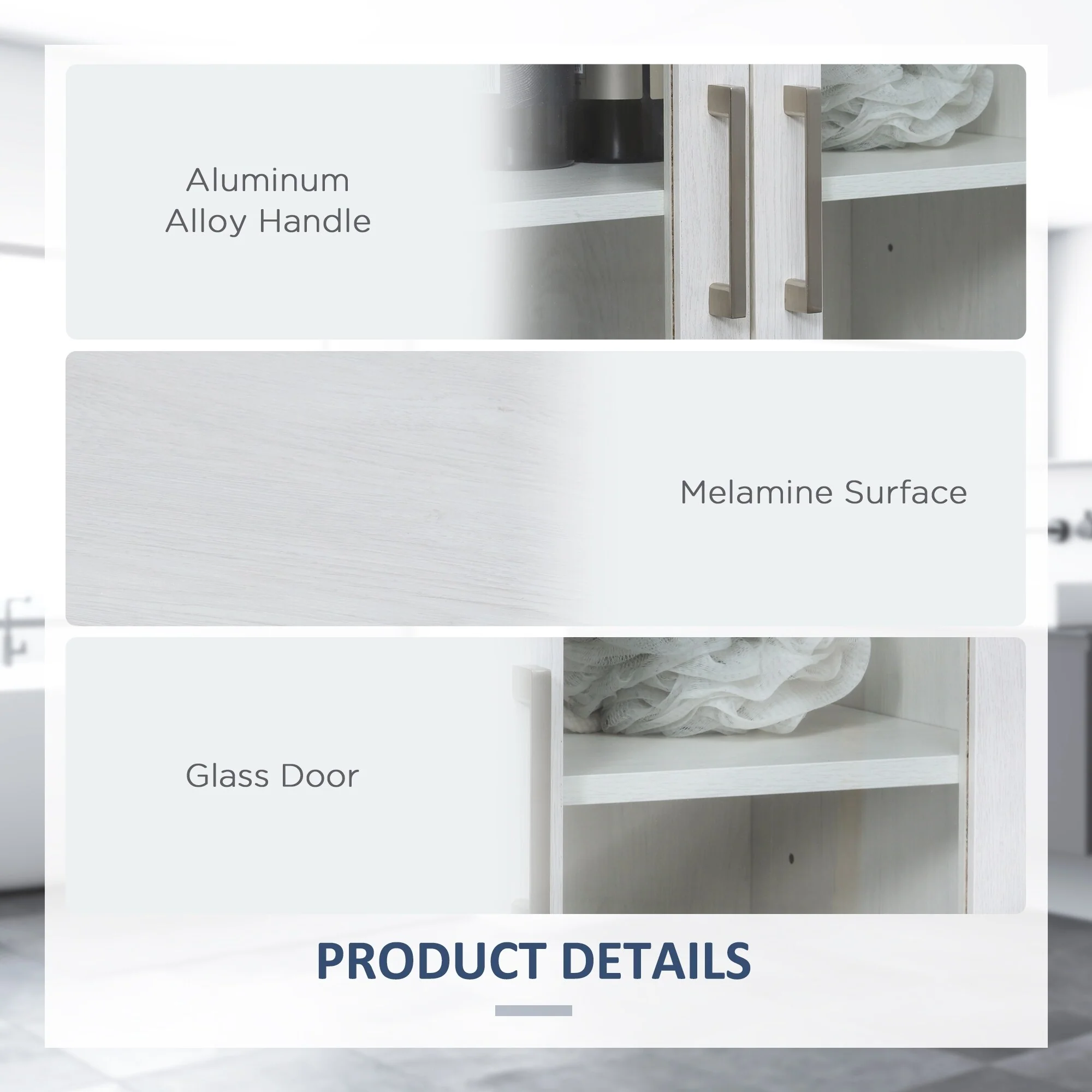 kleankin Modern Bathroom Cabinet, Bathroom Storage Organizer with Double Glass Doors and Adjustable Shelf